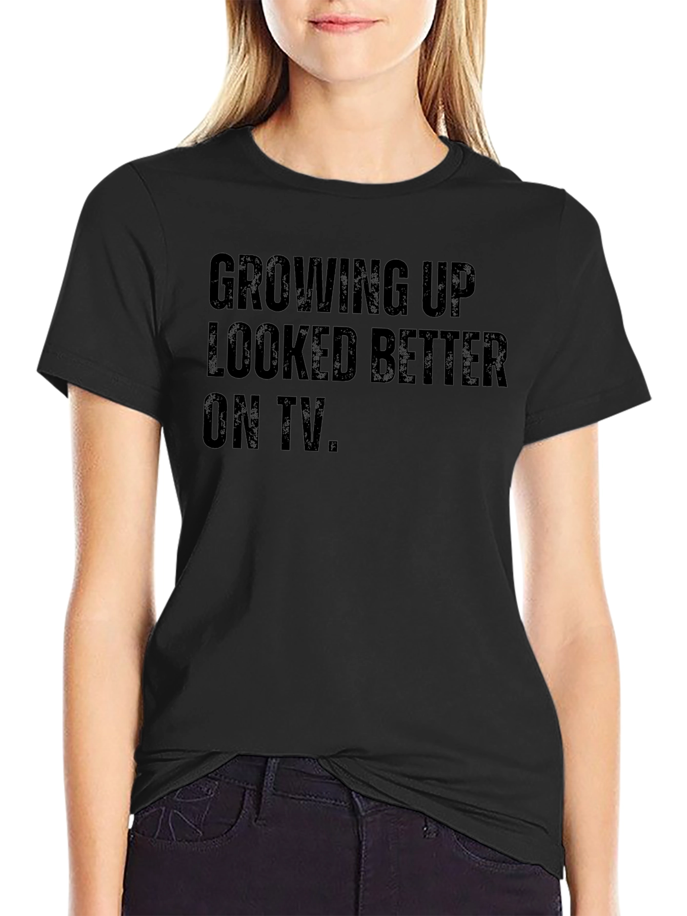 Growing Up Looked Better On TV Black T-Shirt - 2