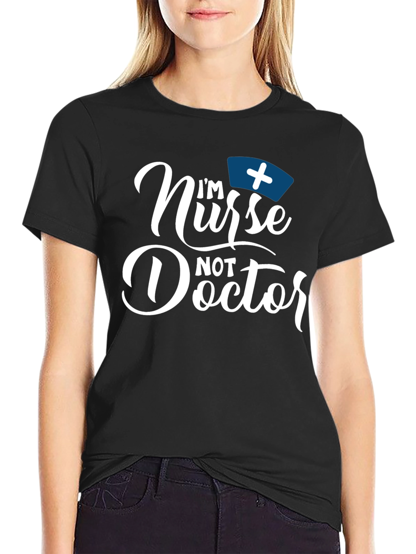Black I'm Nurse Not Doctor Funny T-Shirt view 2