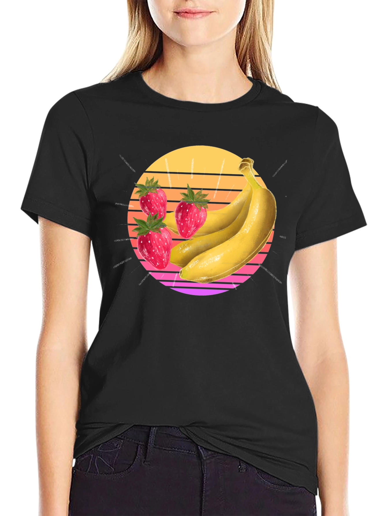 Black Strawberry Banana Sunset Graphic Tee view 2