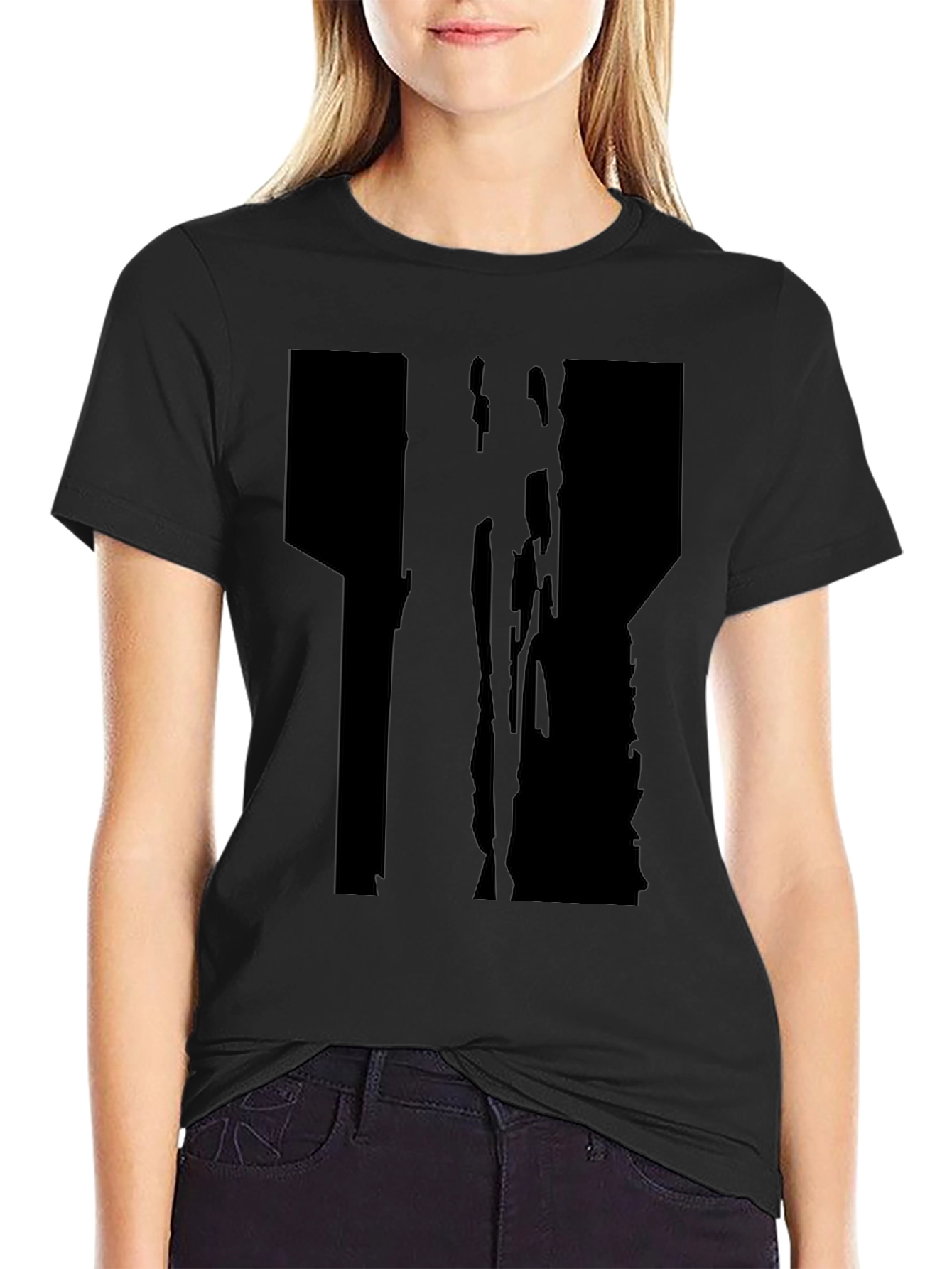 Black Men's Black T-Shirt with Abstract Graphic Design view 2