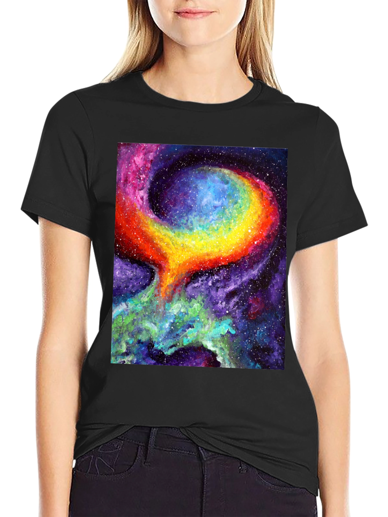 Black Nebula Art Black T-Shirt - Cosmic Galaxy Design view 2