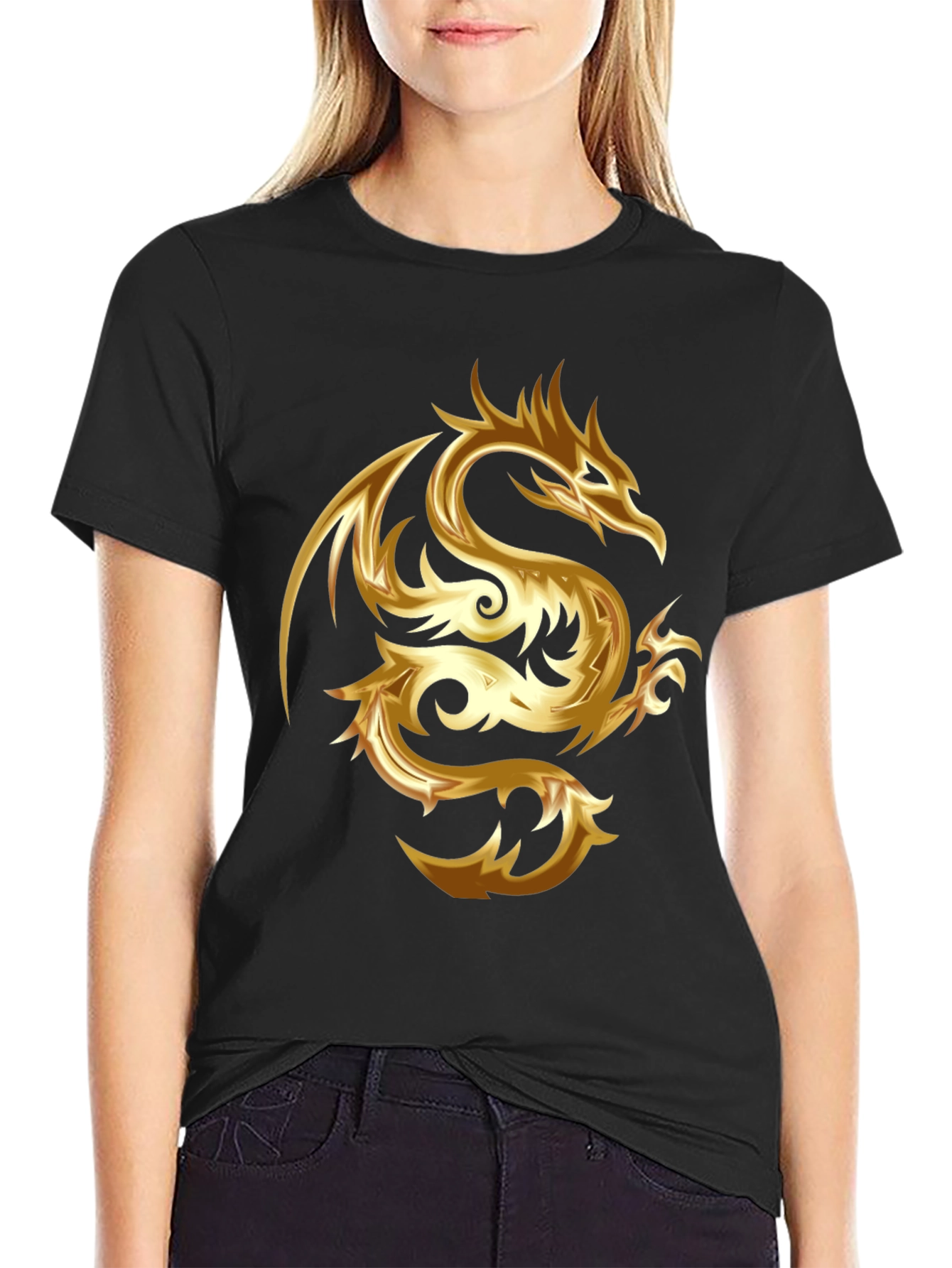 Black Golden Dragon Graphic Tee - Stylish & Bold view 2