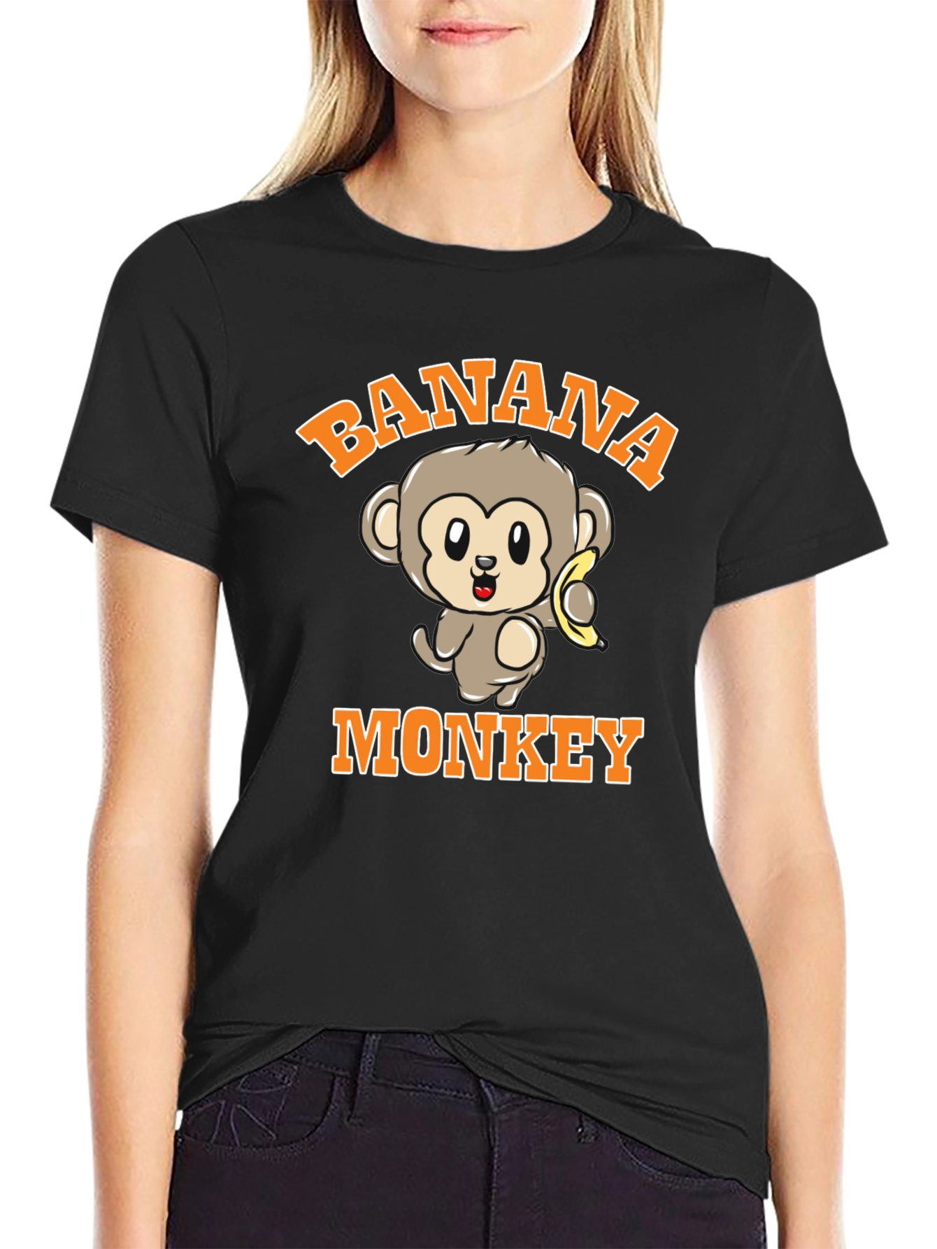 Black Banana Monkey Graphic Print Black T-Shirt view 2