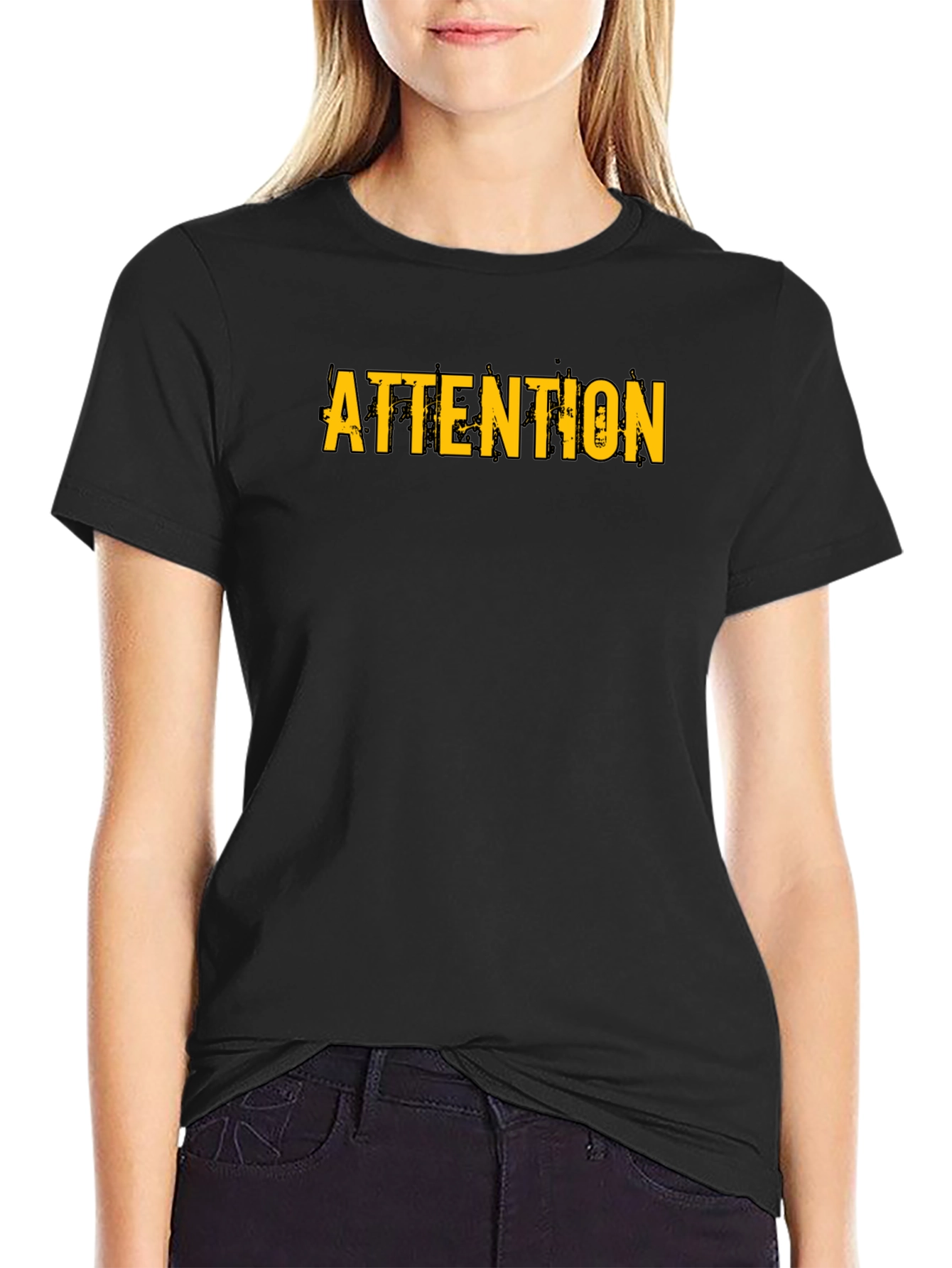 Black Attention Graphic Print Black T-Shirt view 2
