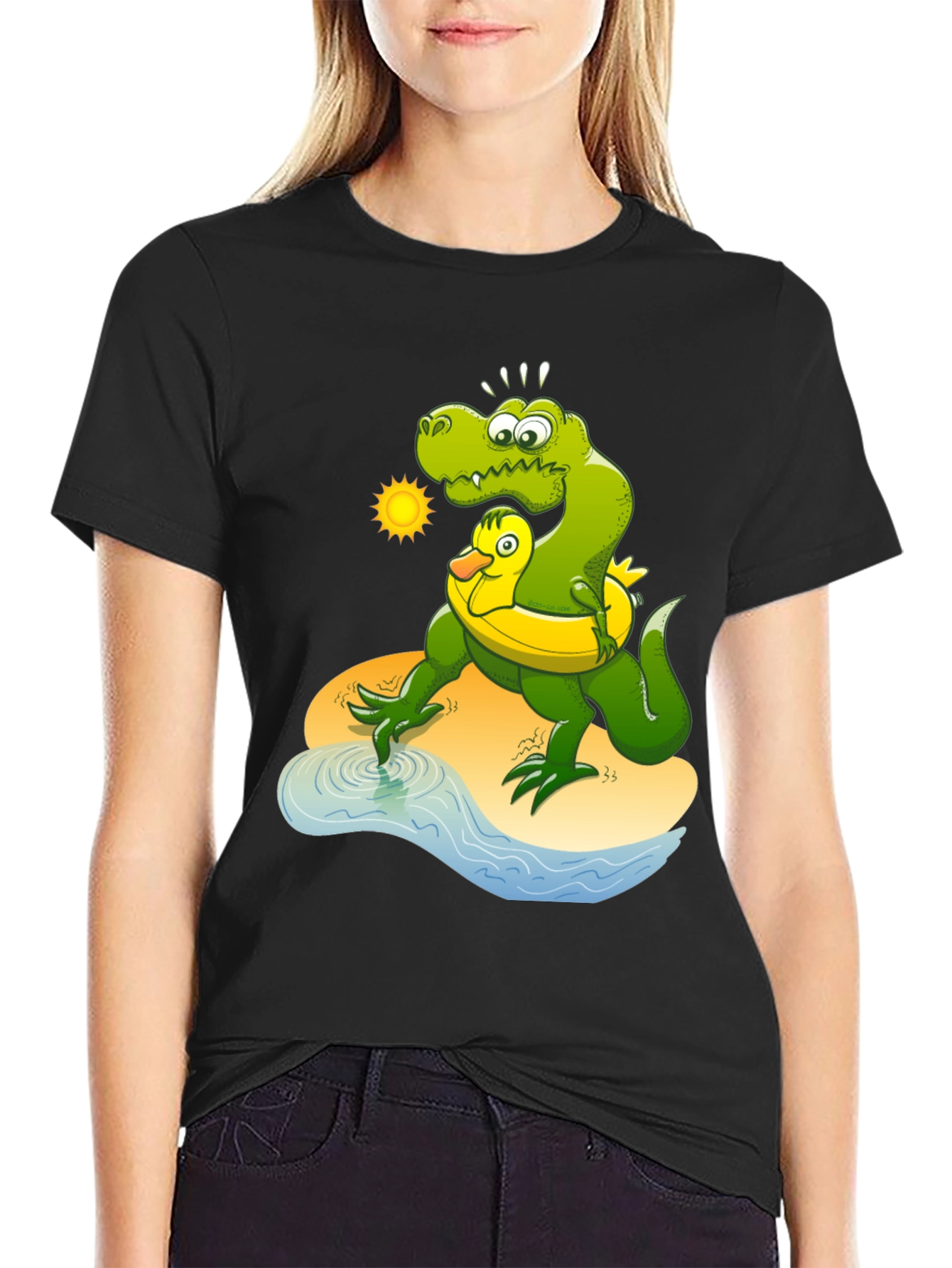 Black Dino & Duck Beach T-Shirt view 2