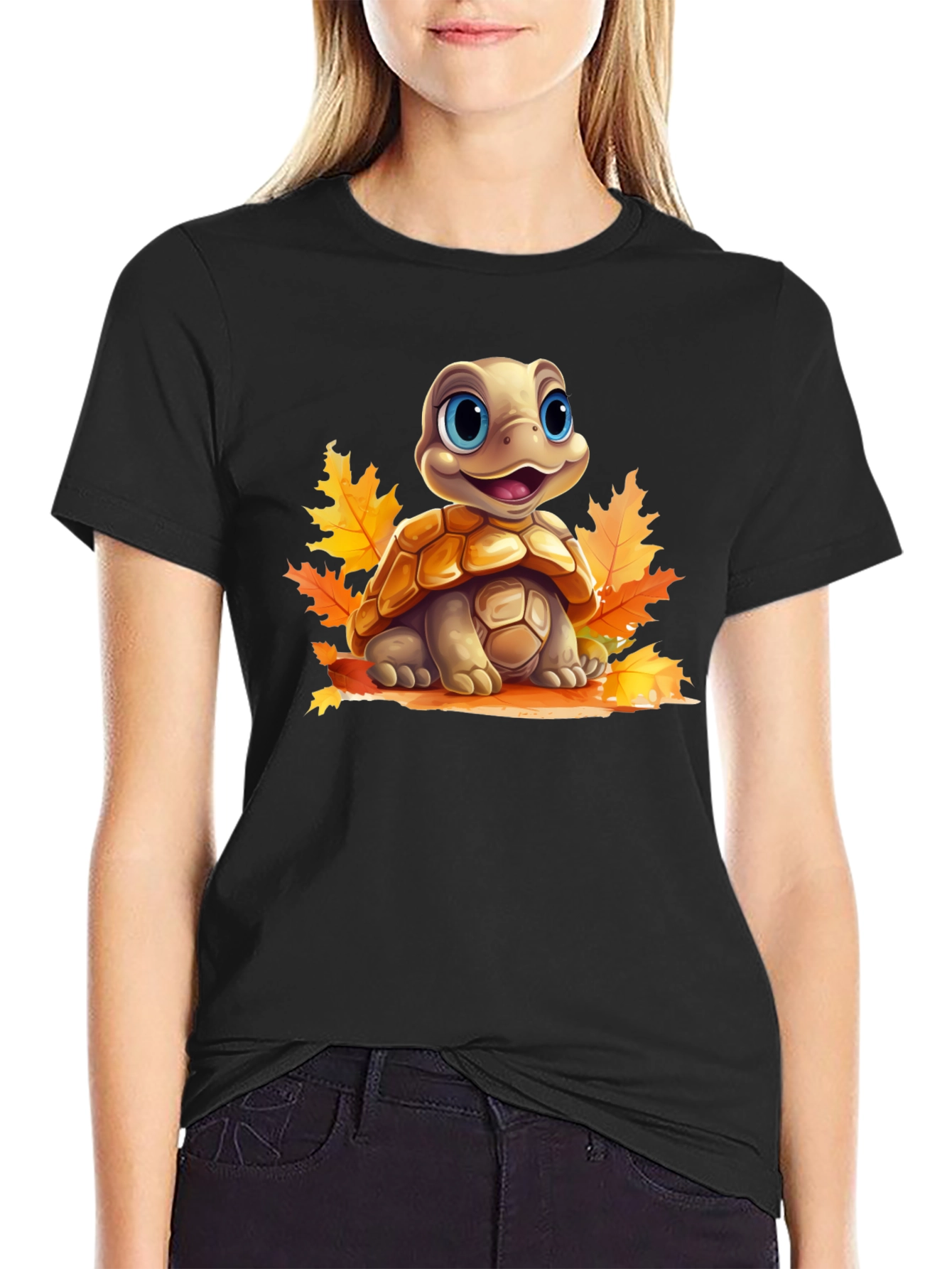 Black Turtle in Leaves Graphic Tee view 2