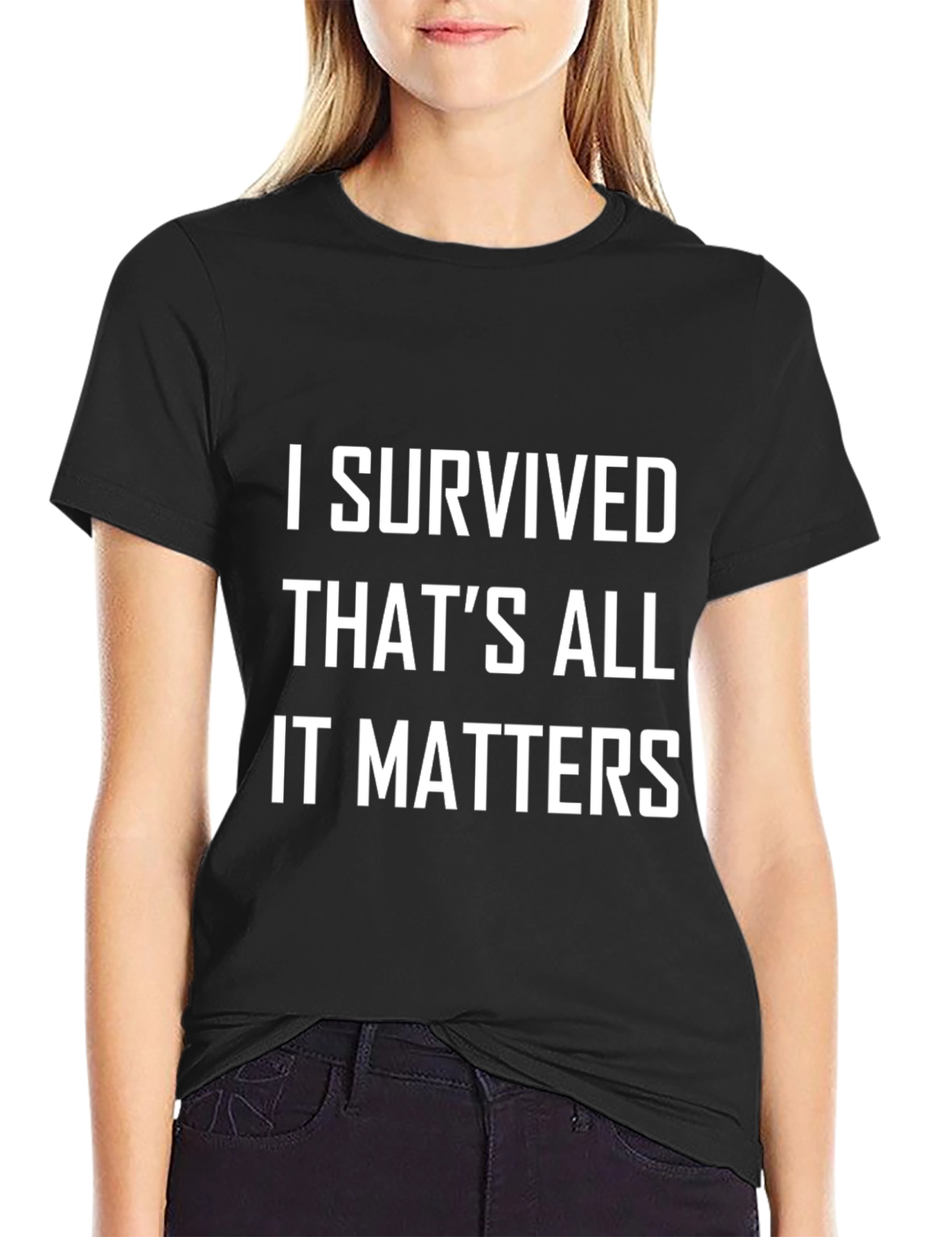 Black I Survived Graphic Tee - Black Cotton Comfort view 2