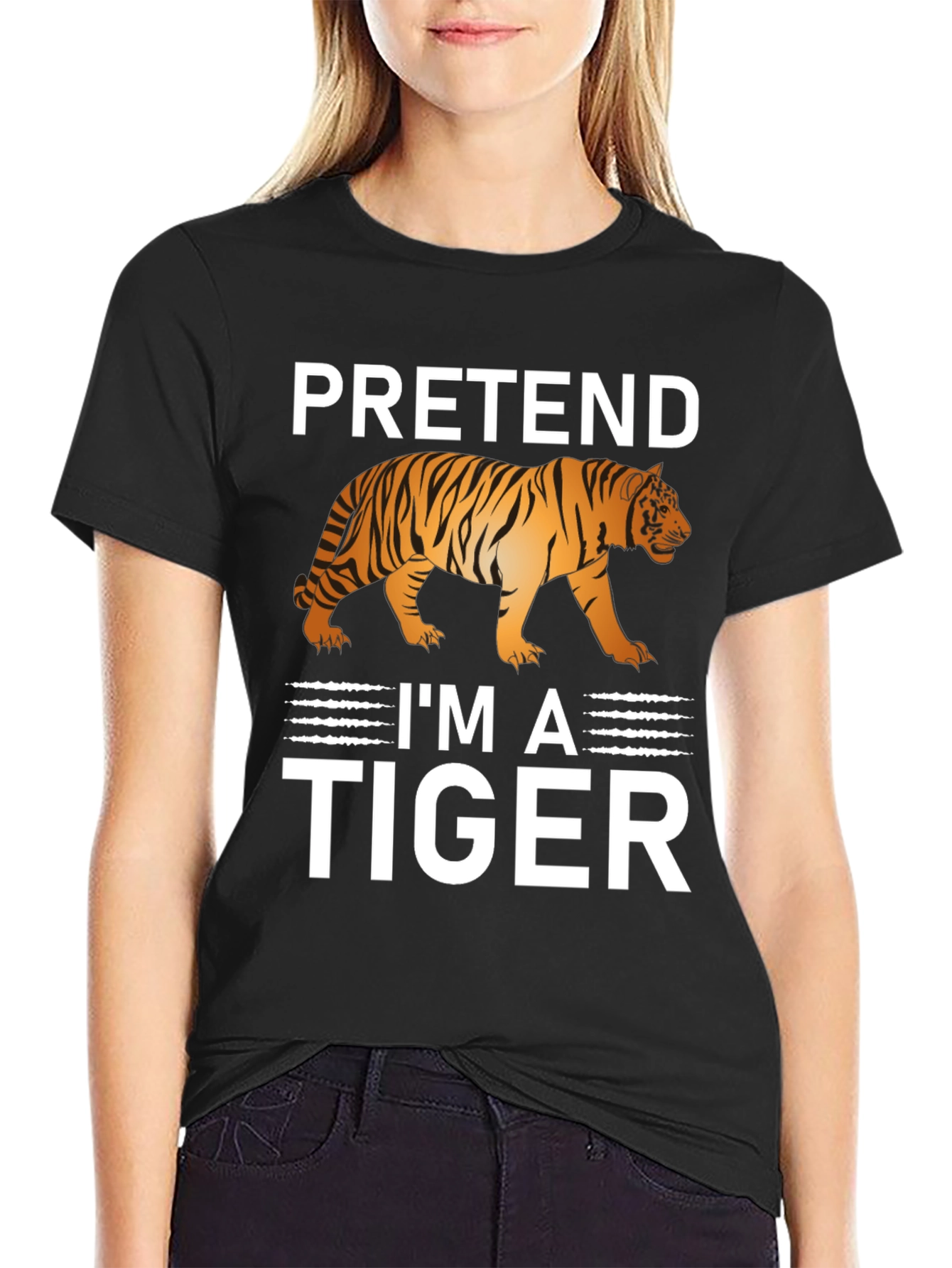 Black Pretend I'm A Tiger Funny Graphic T-Shirt view 2