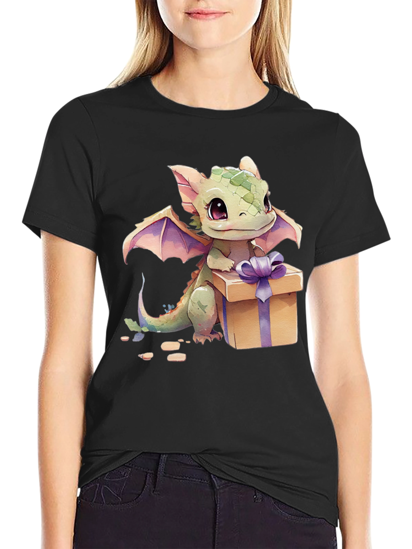 Black Cute Dragon Gift Tee view 2