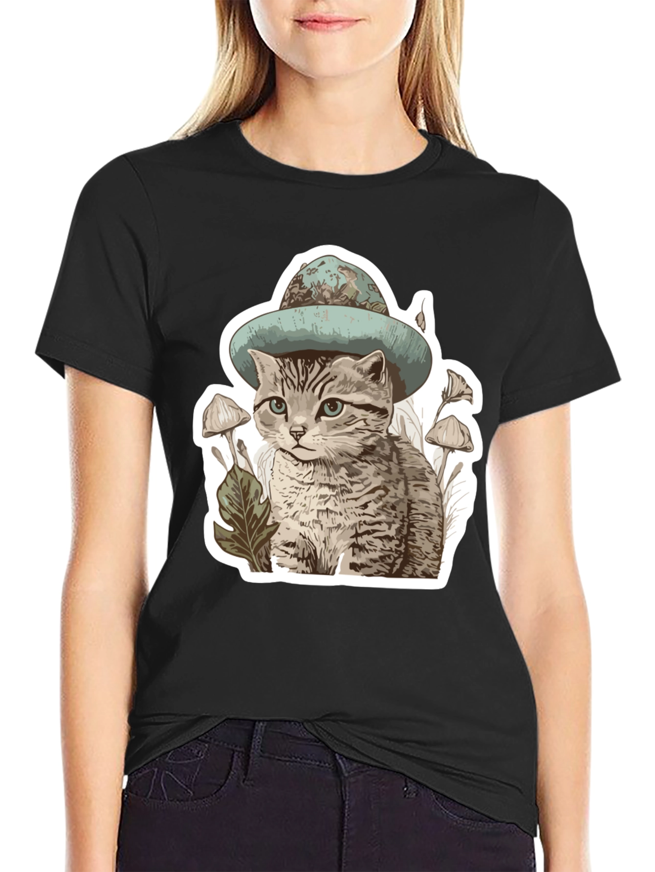 Black Cat in Hat T-Shirt - Funky Graphic Tee view 2