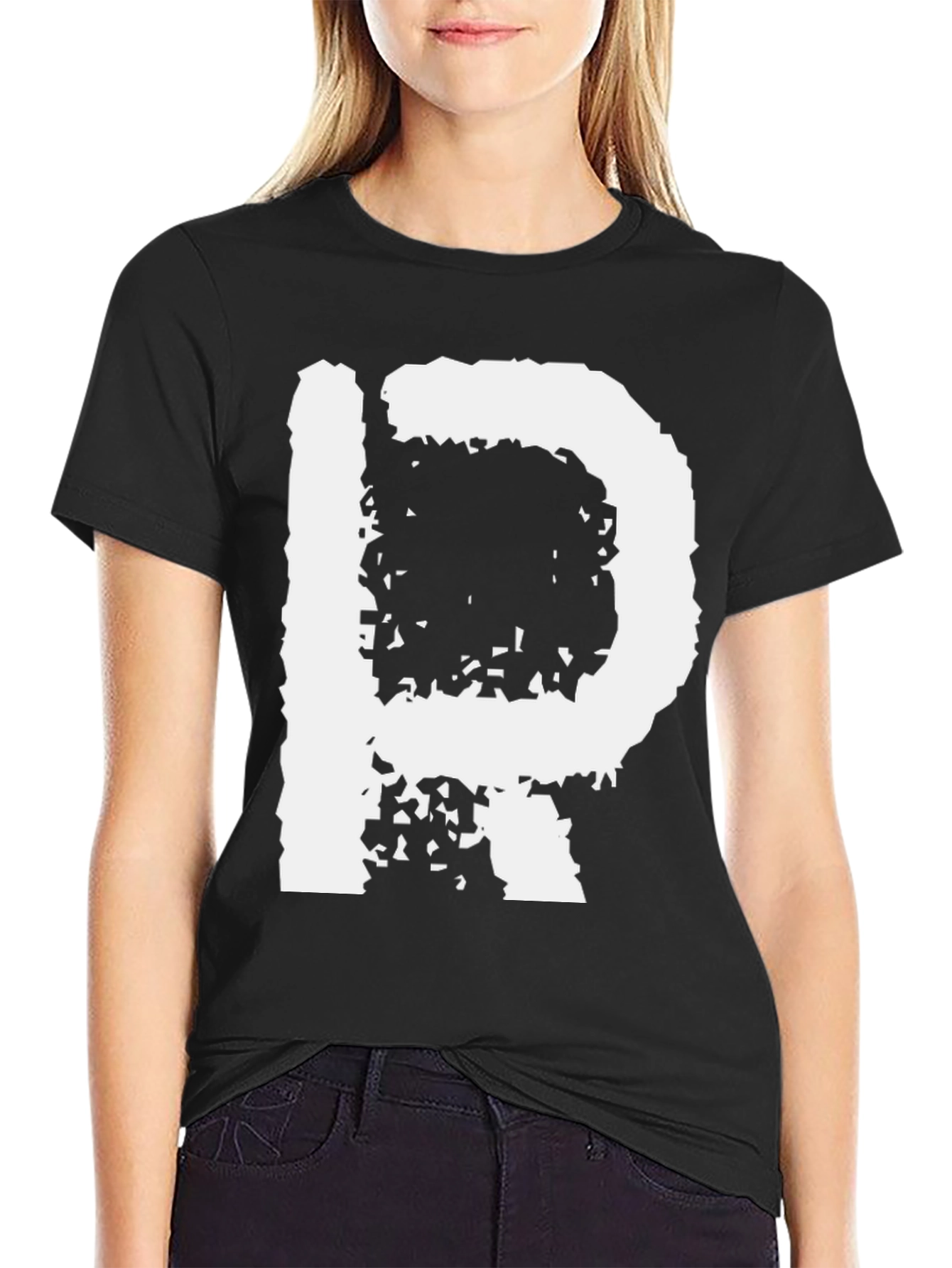 Black Abstract Letter P Graphic Tee - Black Cotton Casual Shirt view 2