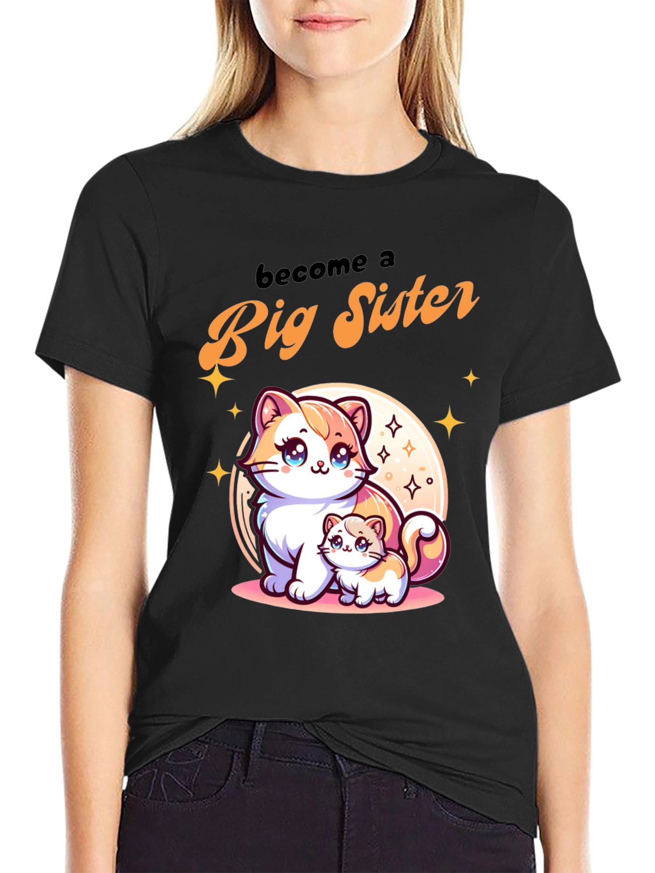 Black Big Sister Cat T-Shirt view 2