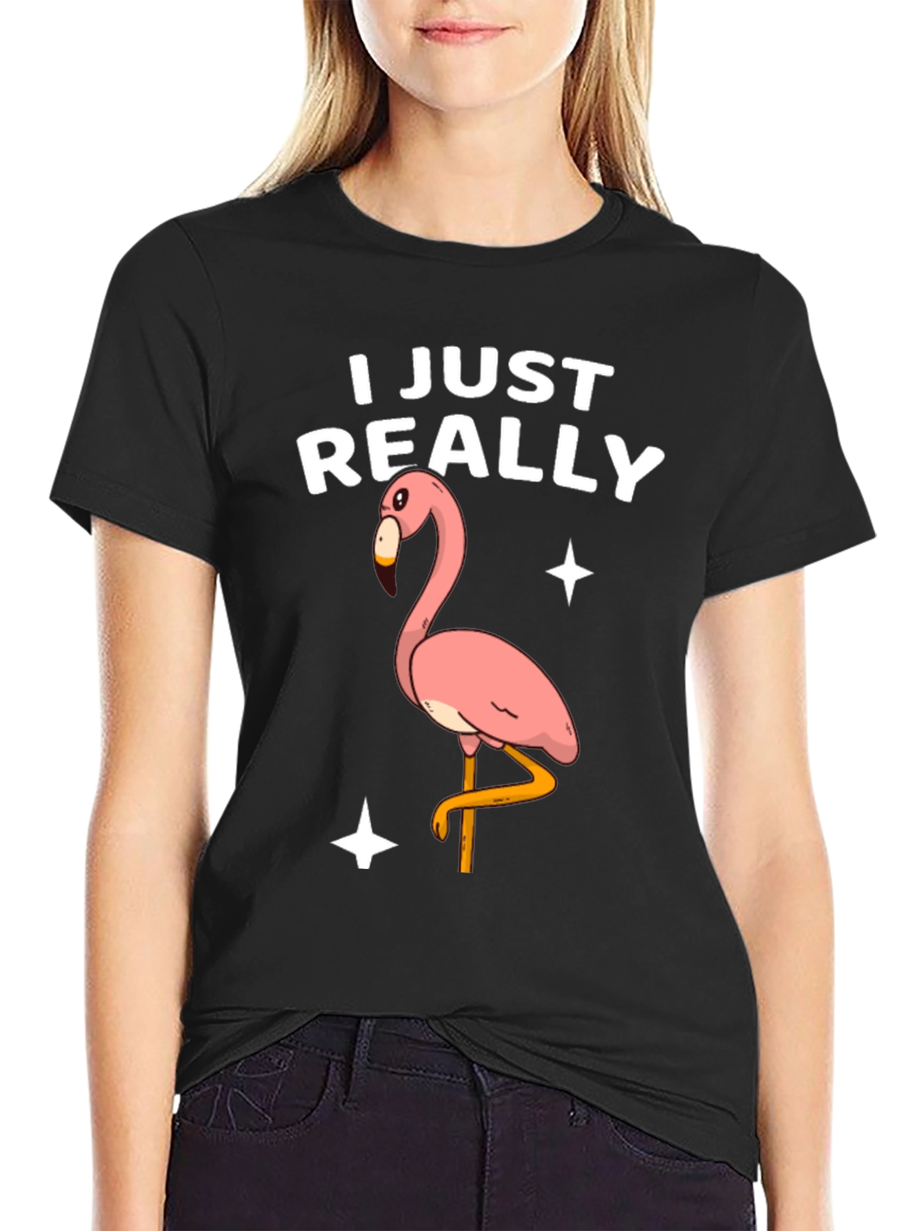 Black Funny Flamingo T-Shirt - I Just Really Like Flamingos view 2
