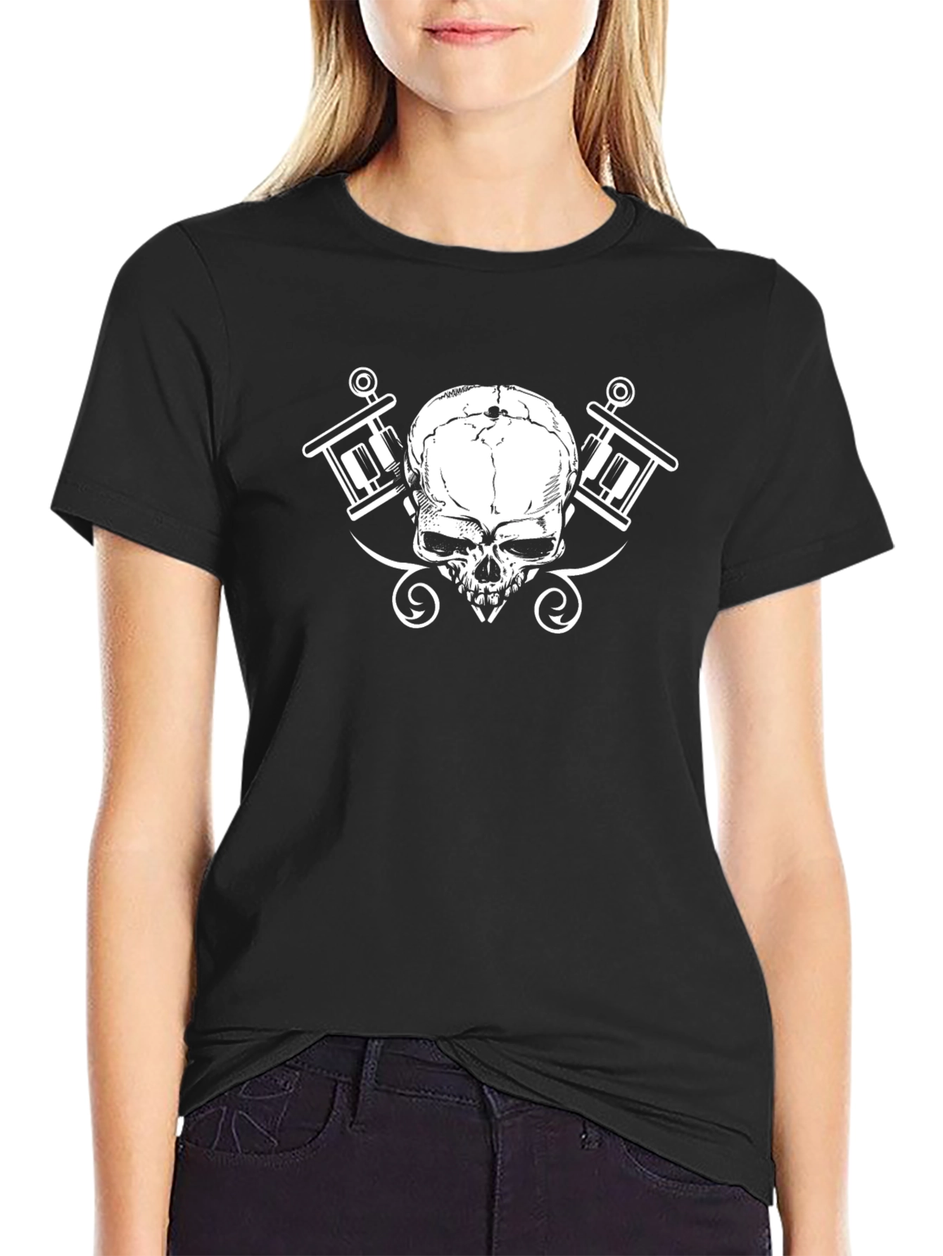 Skull & Tattoo Gun Graphic Black T-Shirt - 2