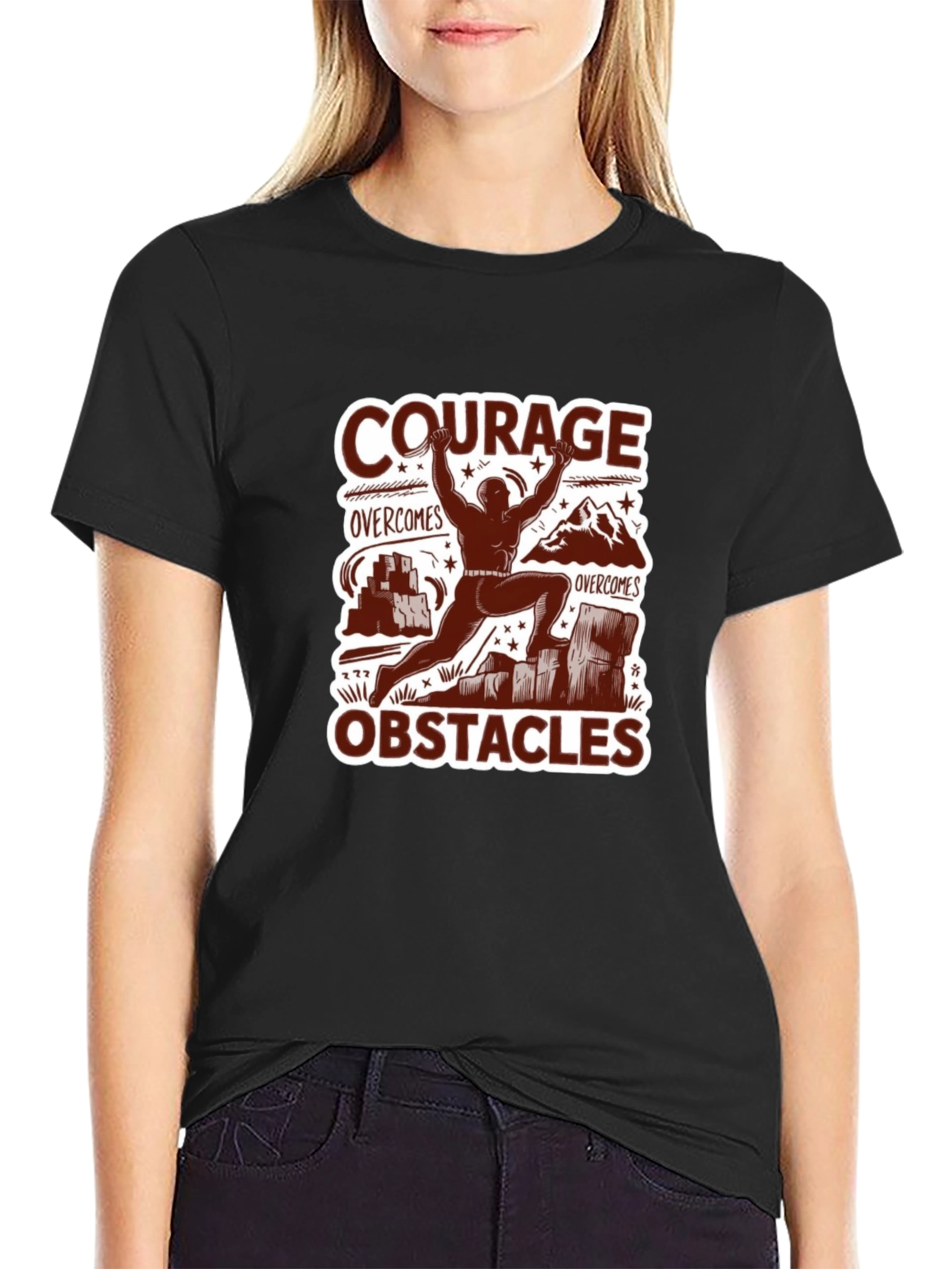 Black Courage Overcomes Obstacles Graphic T-Shirt view 2