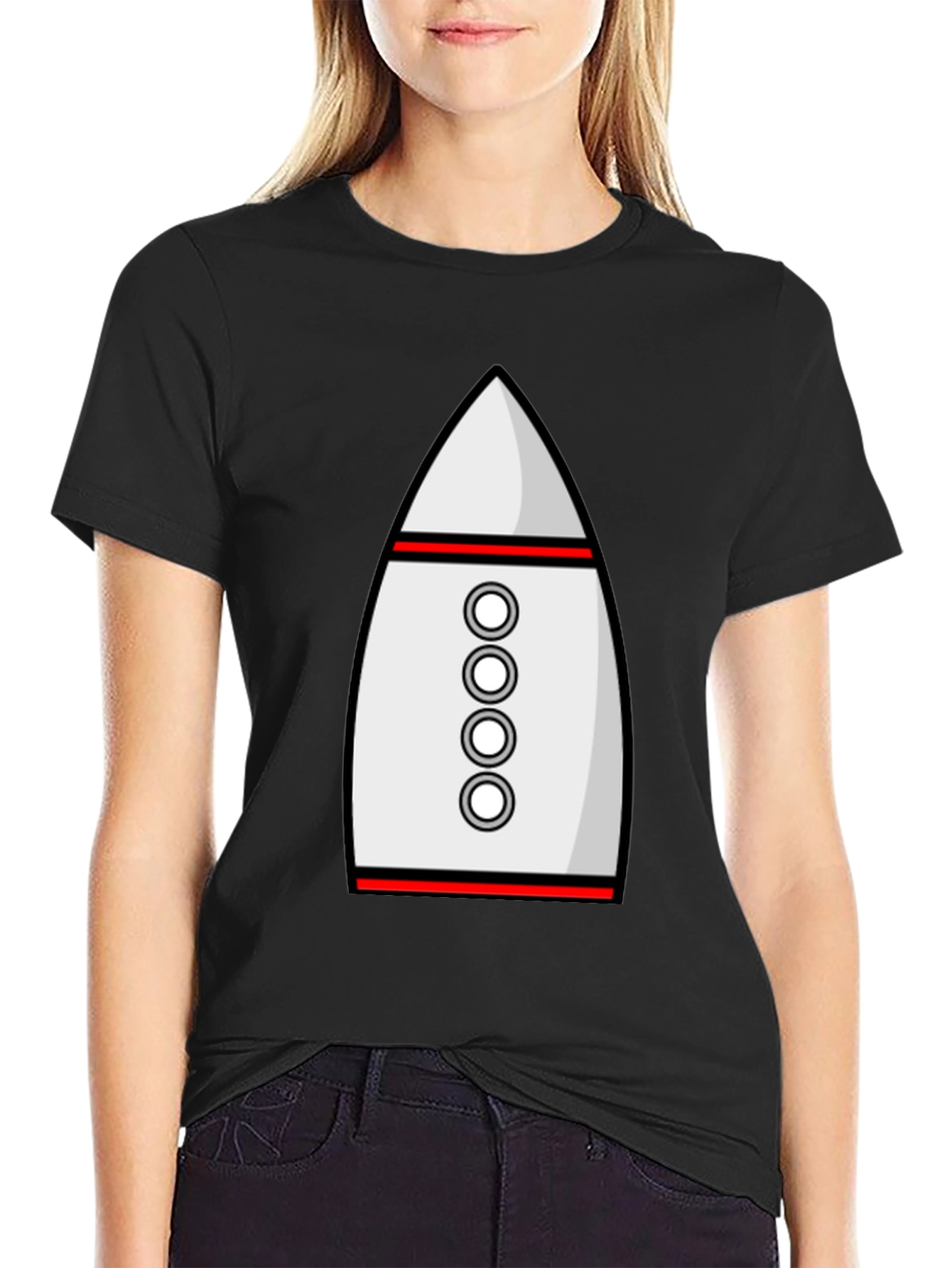 Black Rocket T-Shirt - Black Crew Neck Cotton Blend Tee view 2