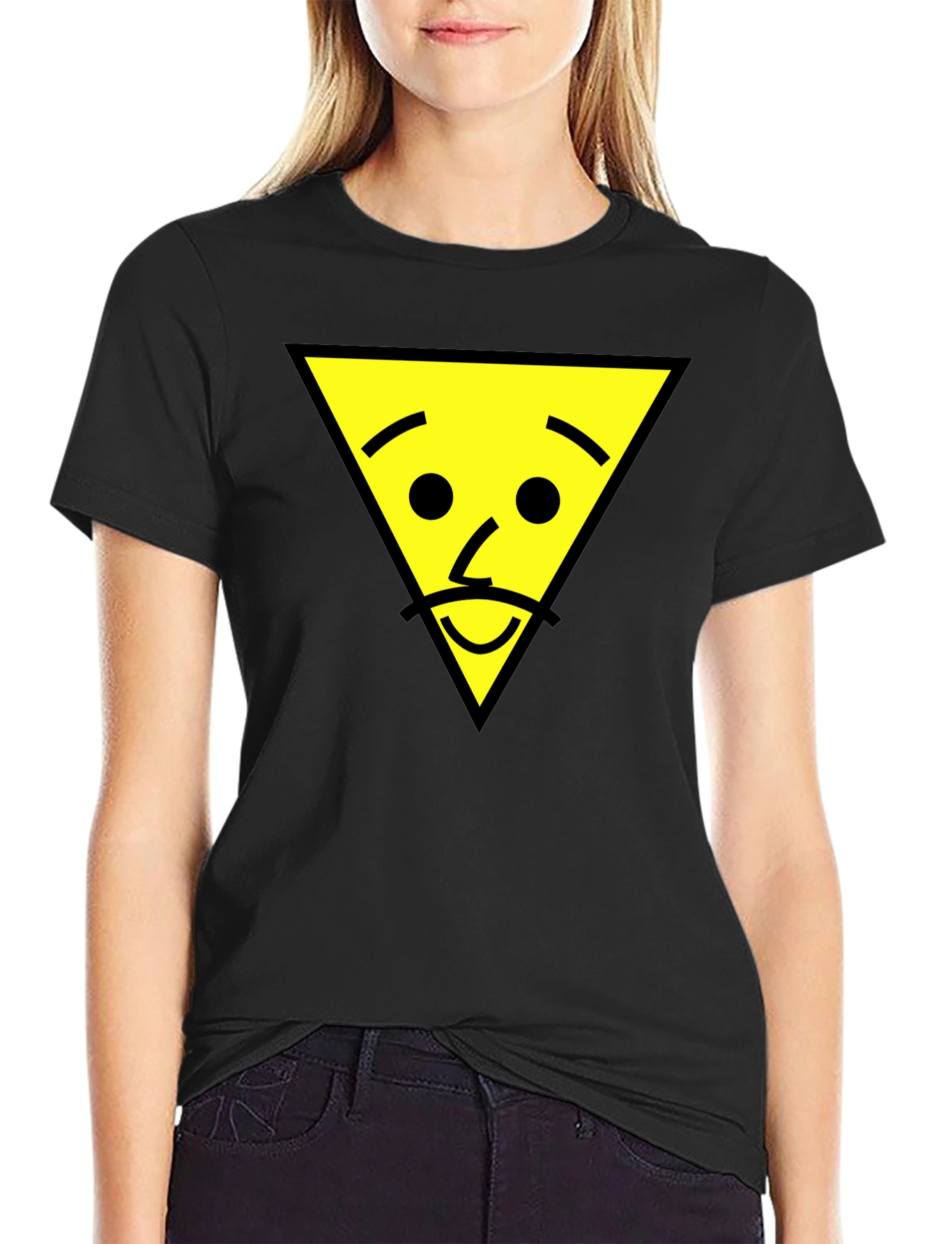 Black Triangle Face Graphic Tee - Black Cotton T-Shirt view 2