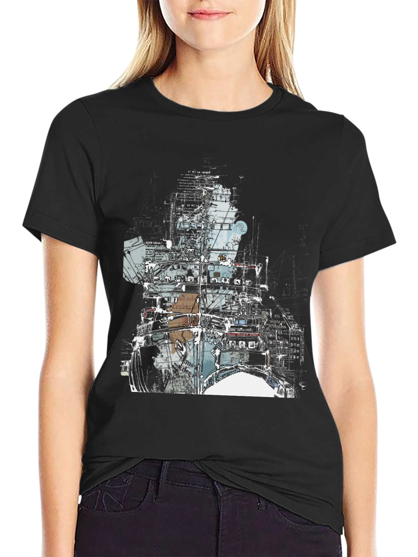 Black Abstract Drums Graphic T-Shirt - Modern Music Tee view 2