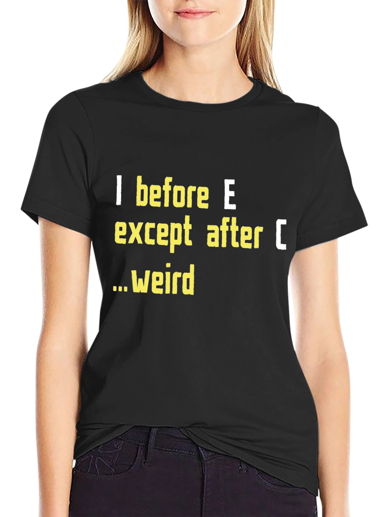 Black I Before E T-Shirt Funny Grammar Tee view 2