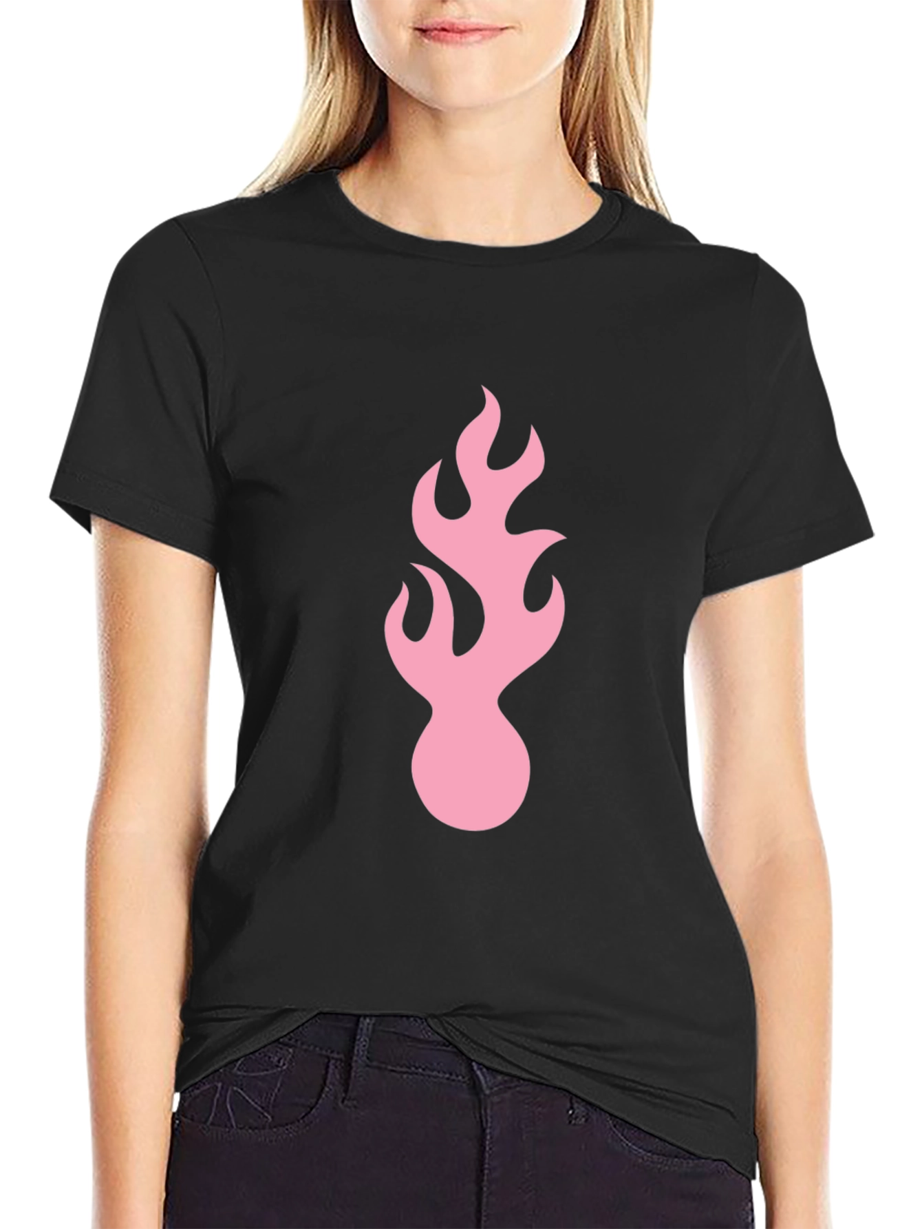 Black Black Tee with Pink Flame Graphic view 2
