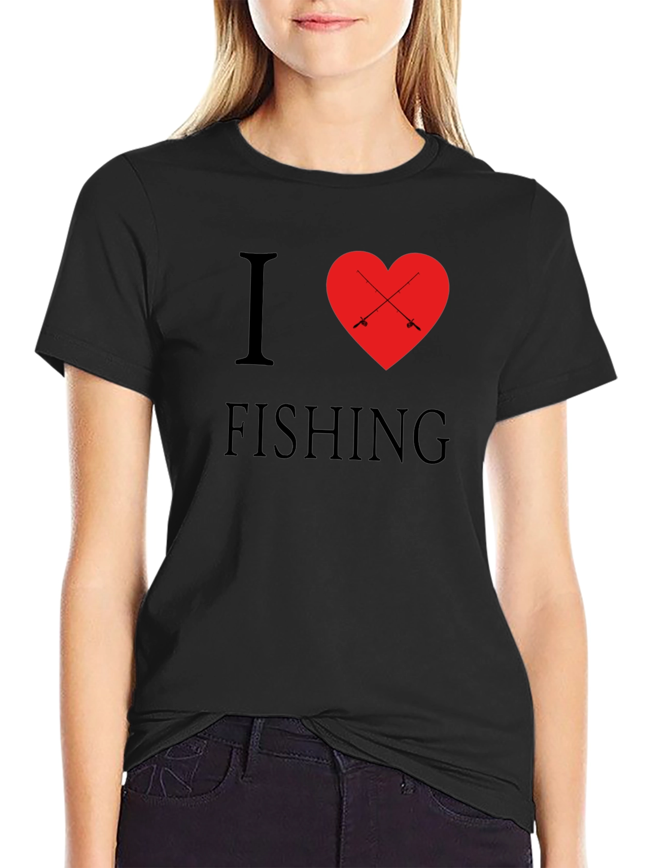 Black I Love Fishing T-Shirt - Black, Crew Neck, Graphic Tee view 2