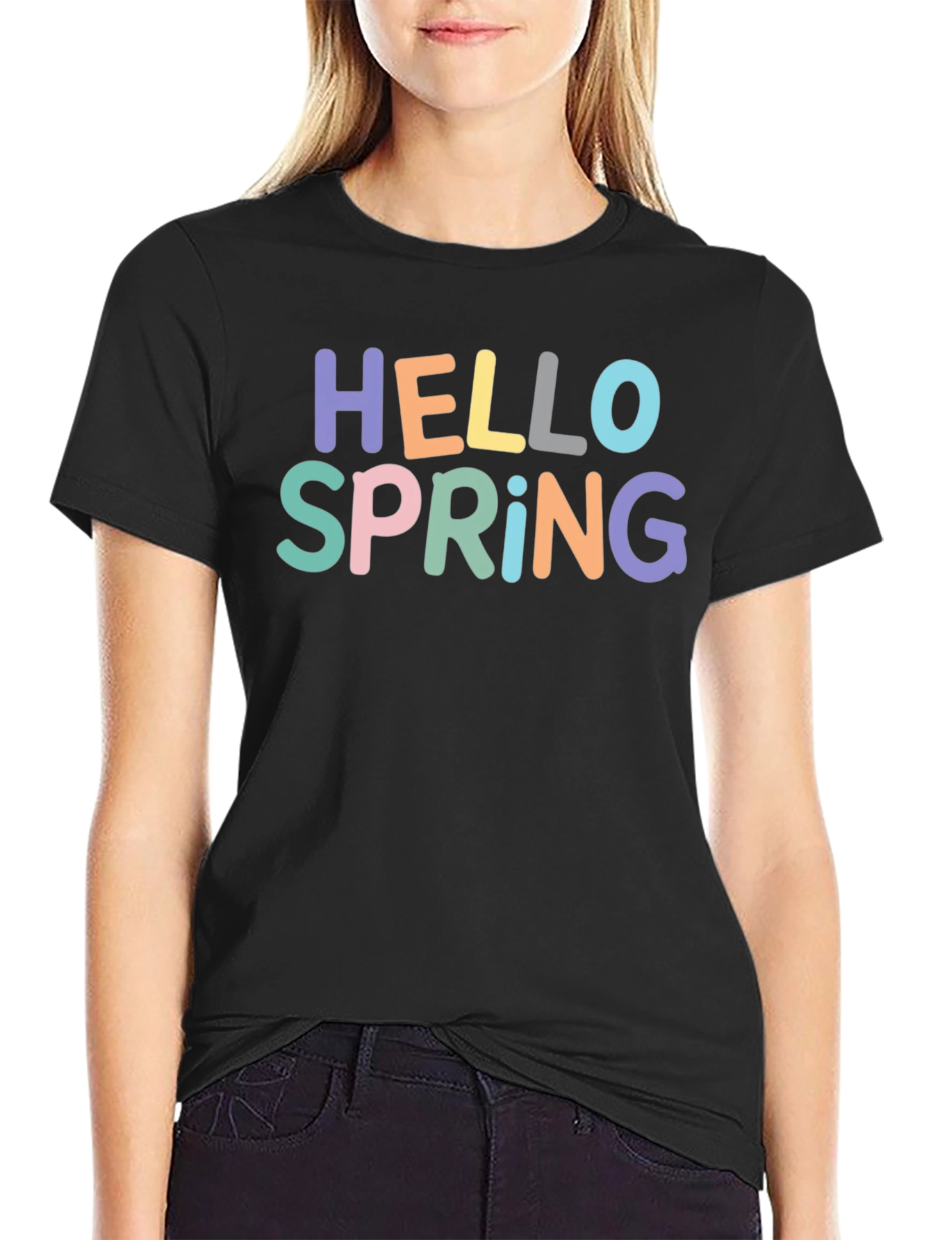 Hello Spring Graphic Tee - Short Sleeve Crew Neck T-Shirt - 2
