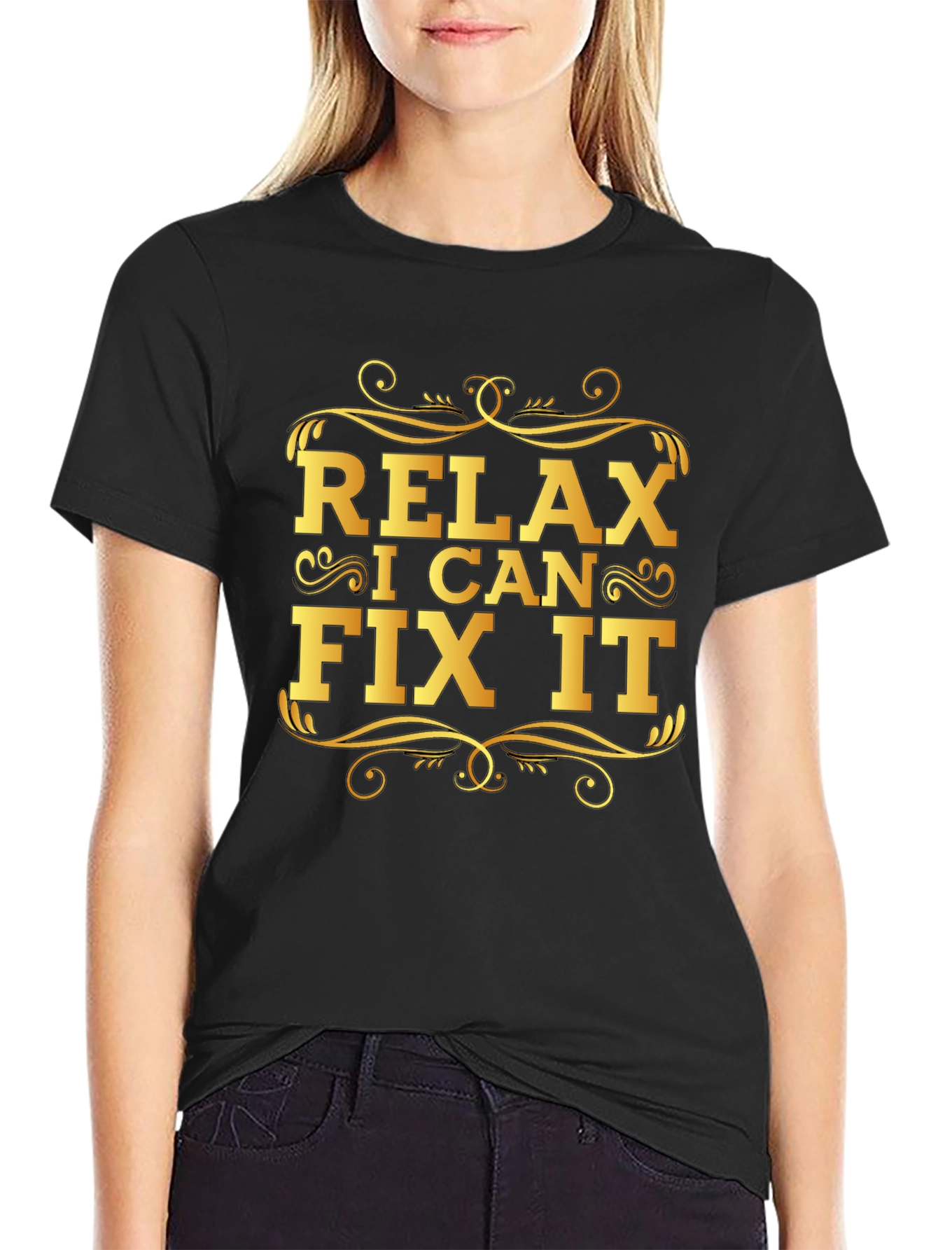 Black Relax I Can Fix It T-Shirt - Funny Graphic Tee view 2