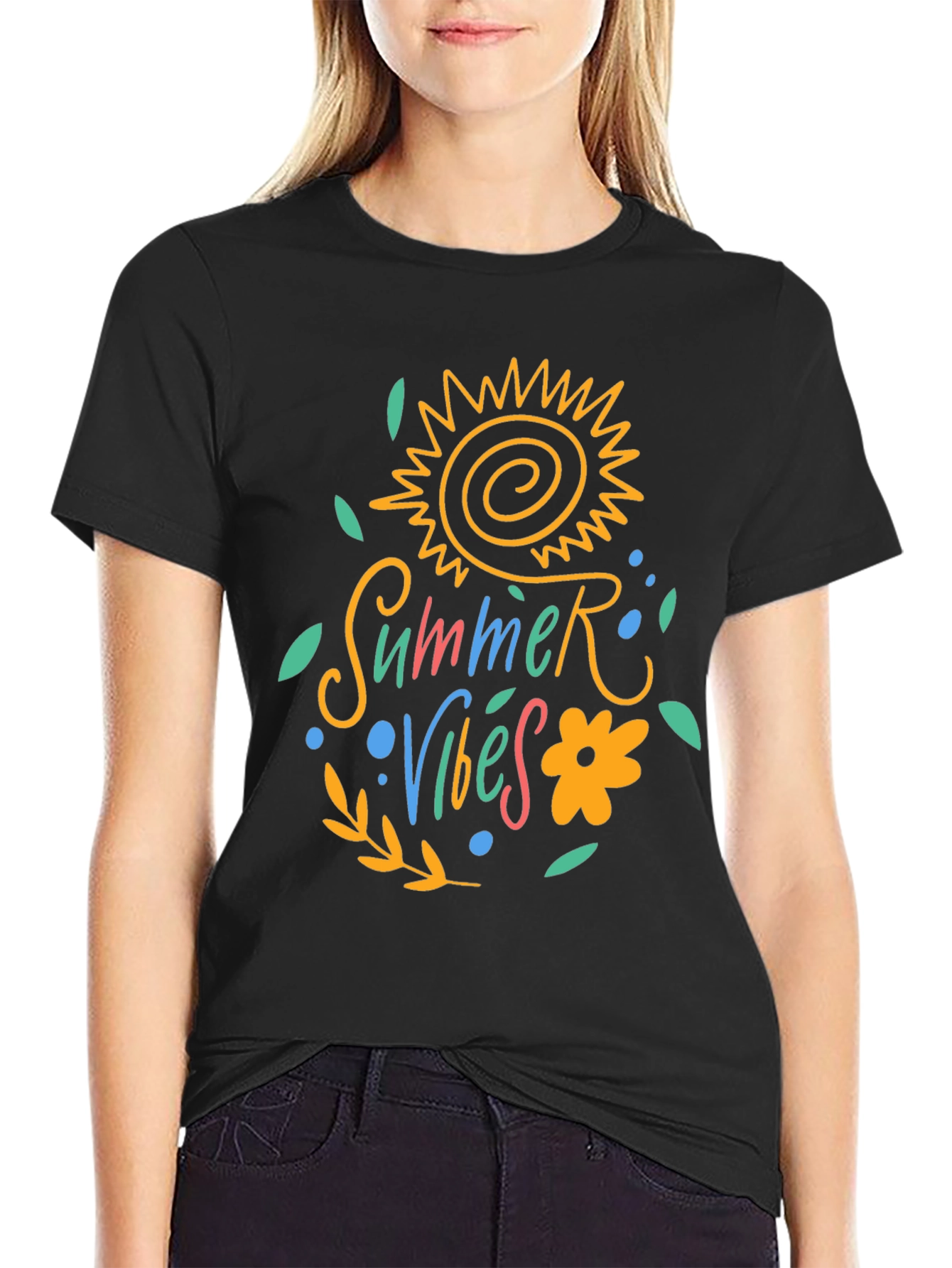 Black Summer Vibes Graphic Tee - Black view 2