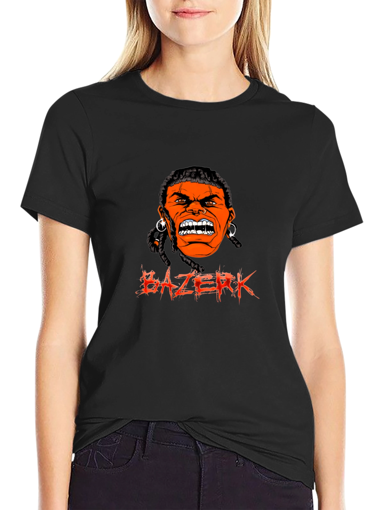 Black BAZERK T-Shirt - Angry Orange Face Graphic Tee view 2