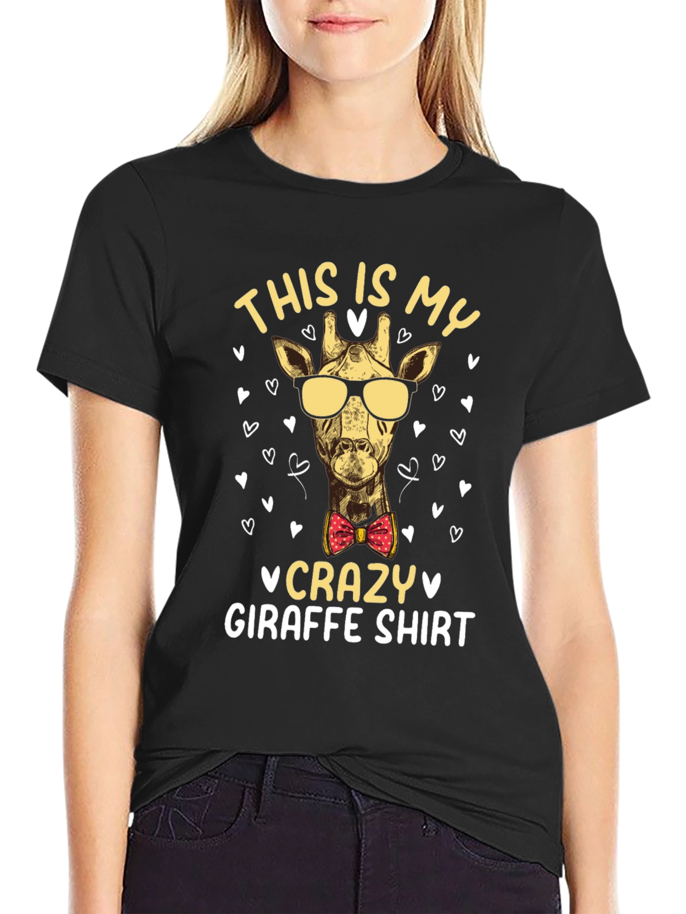 Black Crazy Giraffe T-Shirt - Novelty Animal Tee view 2