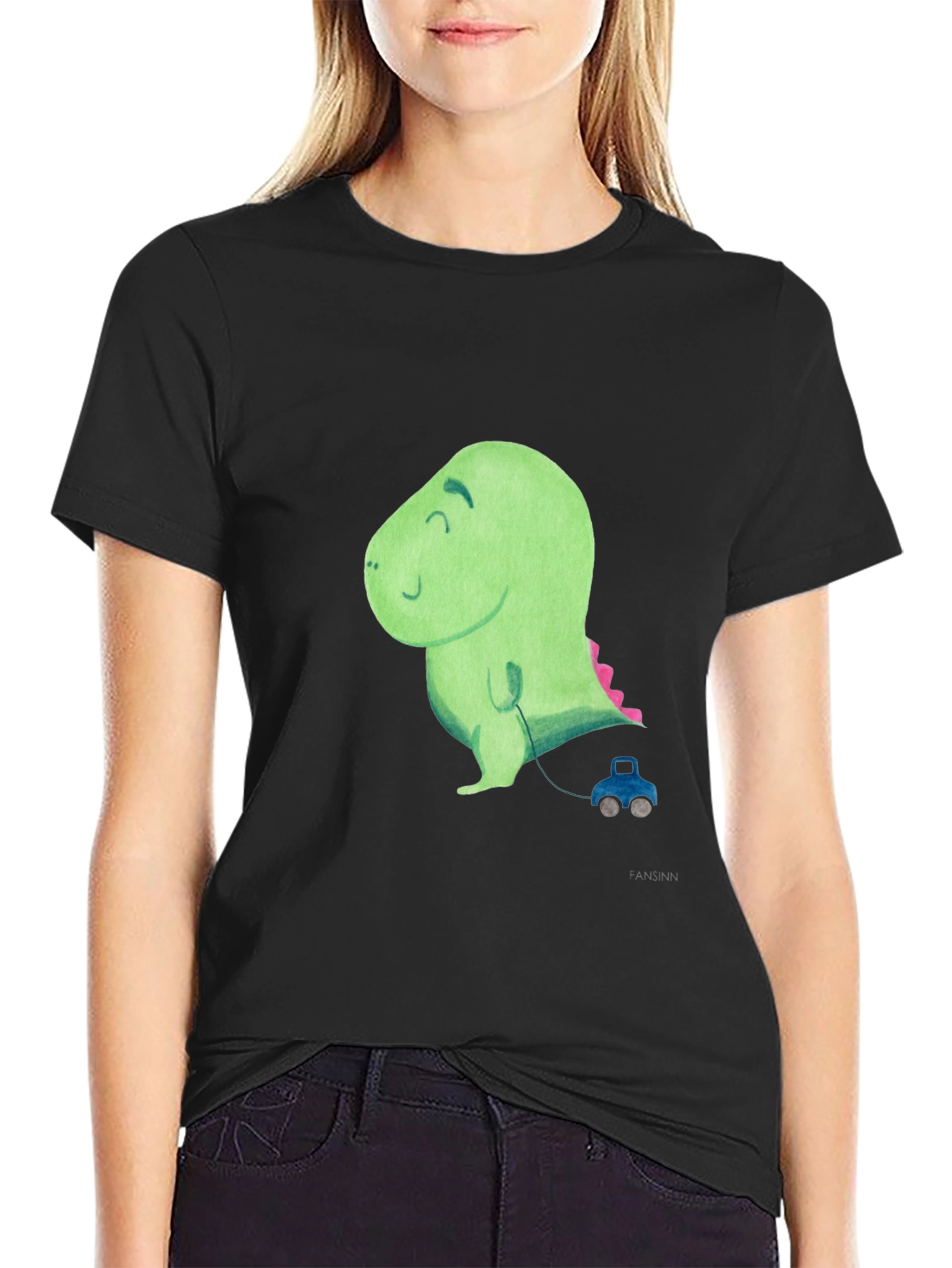 Black Cute Dinosaur Toy Car T-Shirt view 2