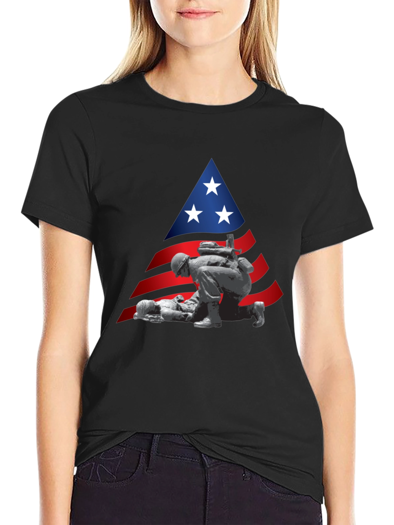 Black Patriotic Soldier T-Shirt - Support Our Troops! view 2