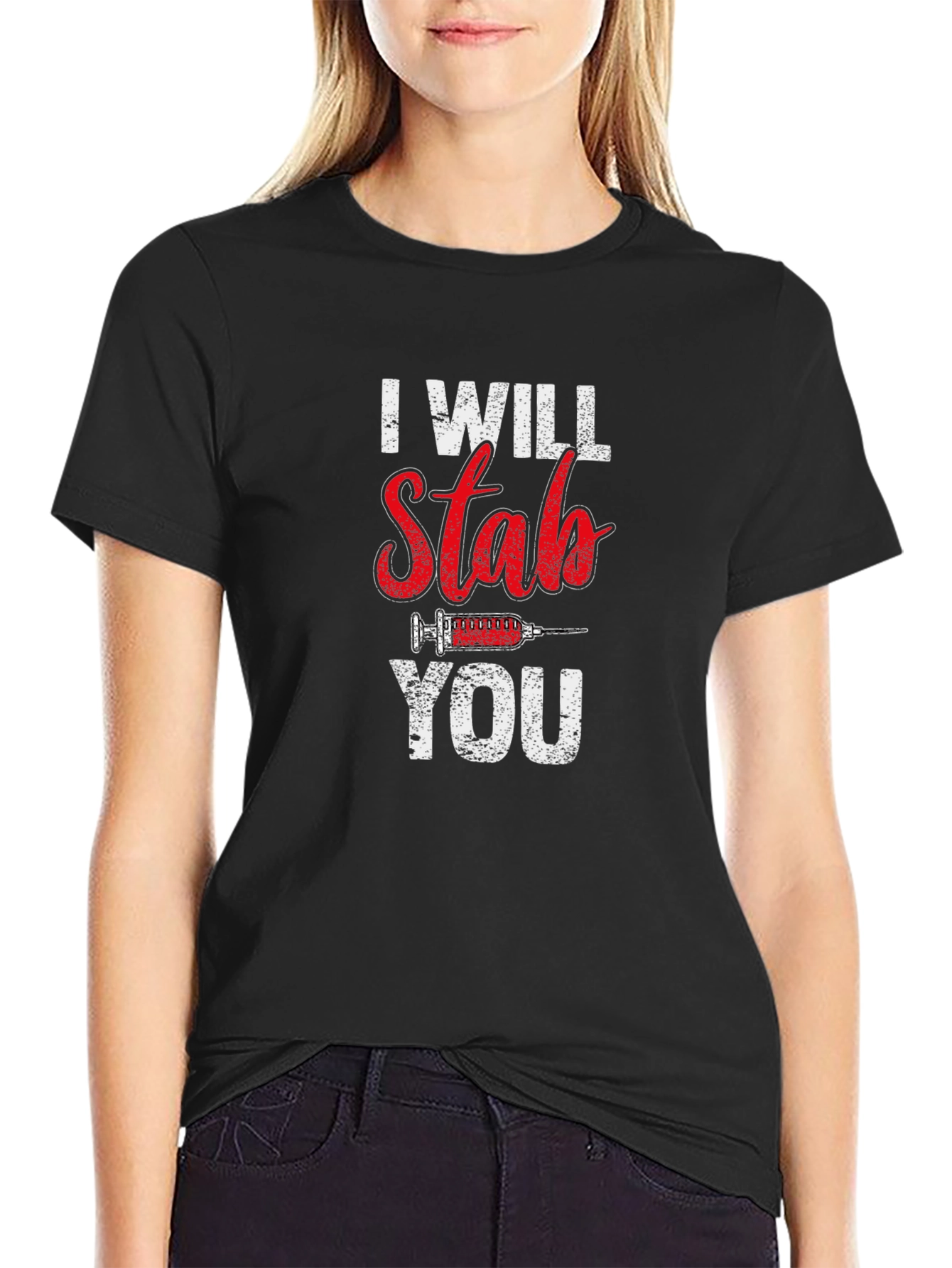 Black I Will Stab You Funny Nurse T-Shirt view 2