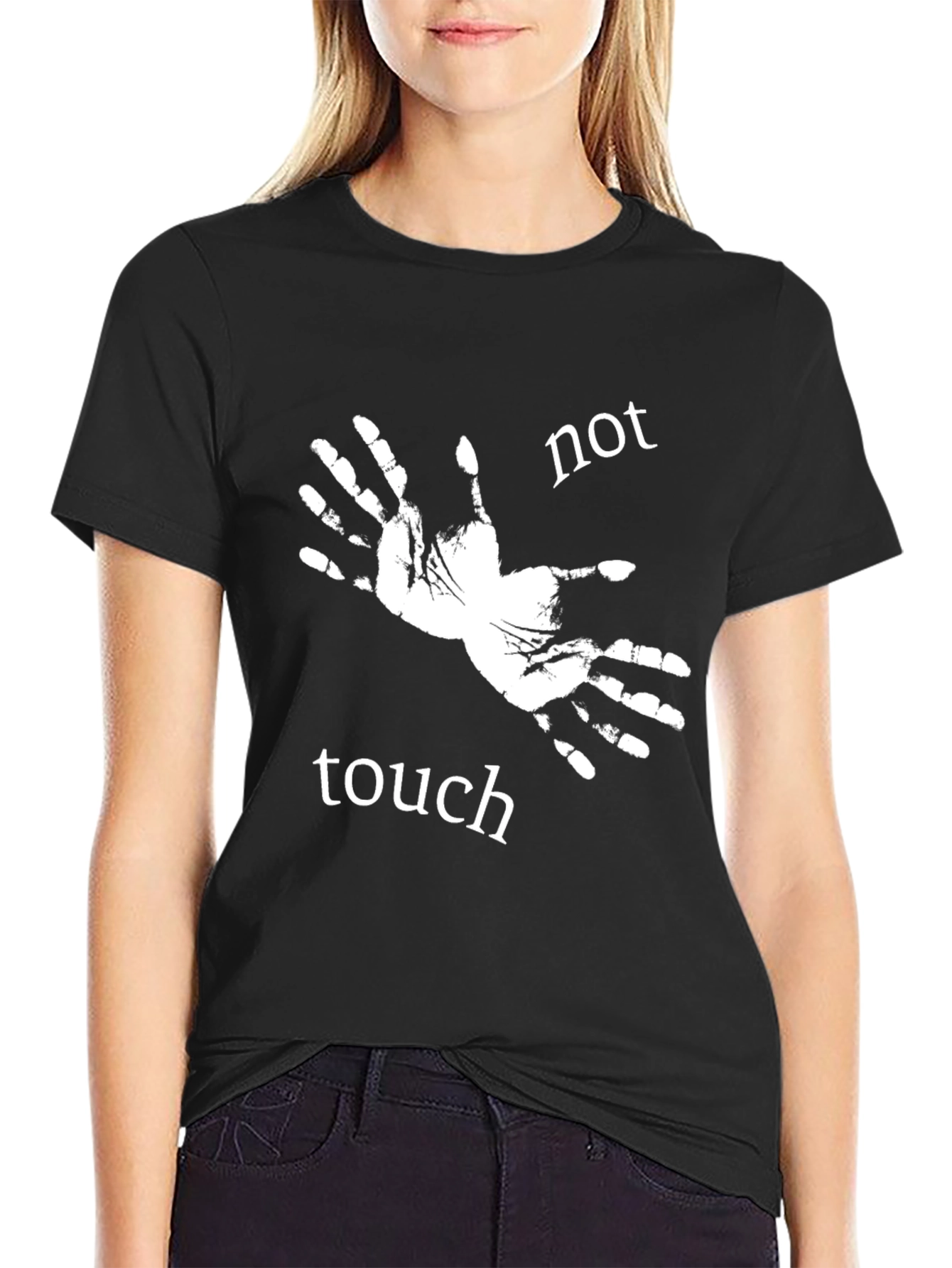 Black Not Touch Tee - Novelty Graphic Print T-Shirt view 2