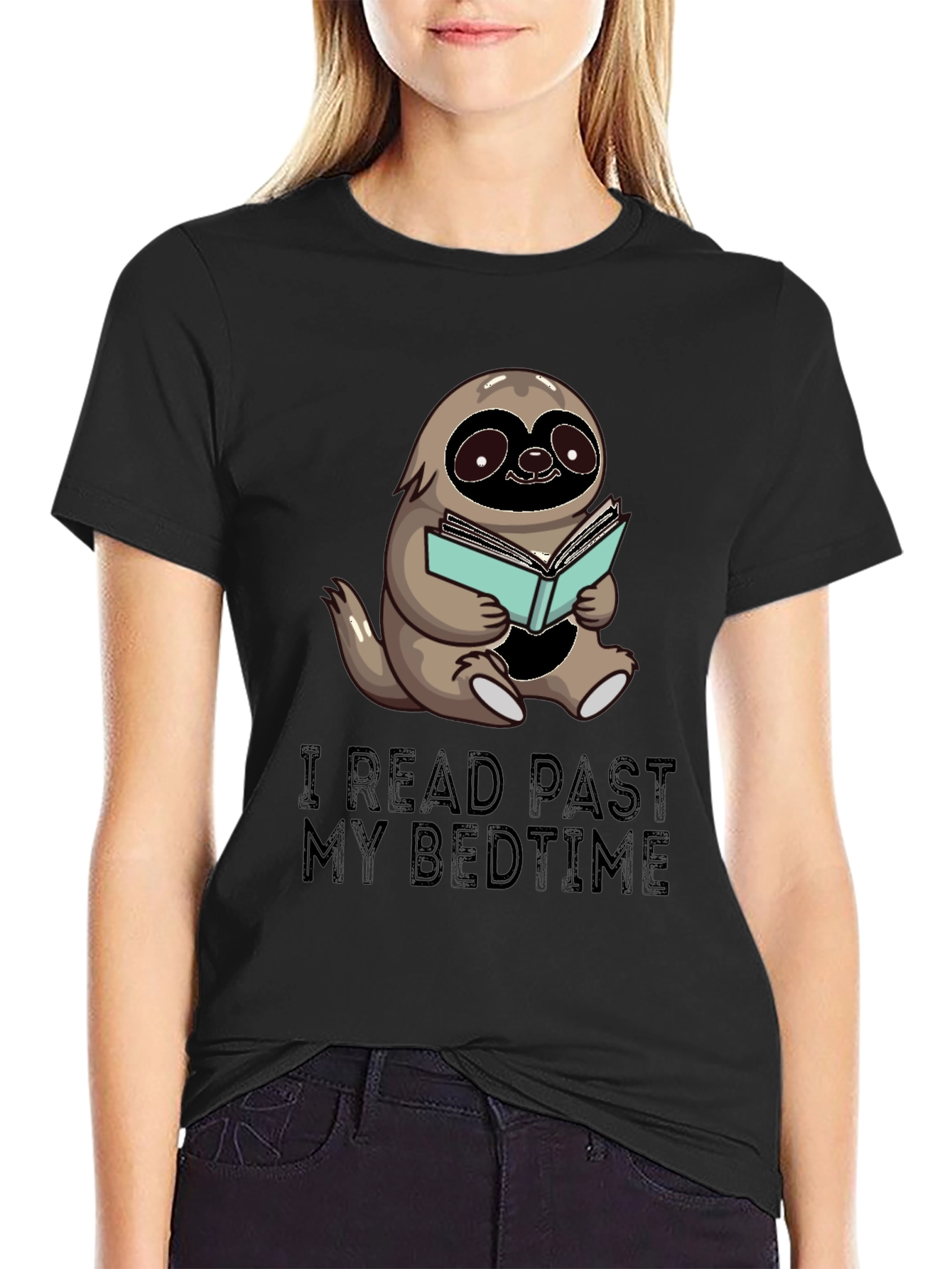 Black Sloth Reading T-Shirt - I Read Past My Bedtime view 2