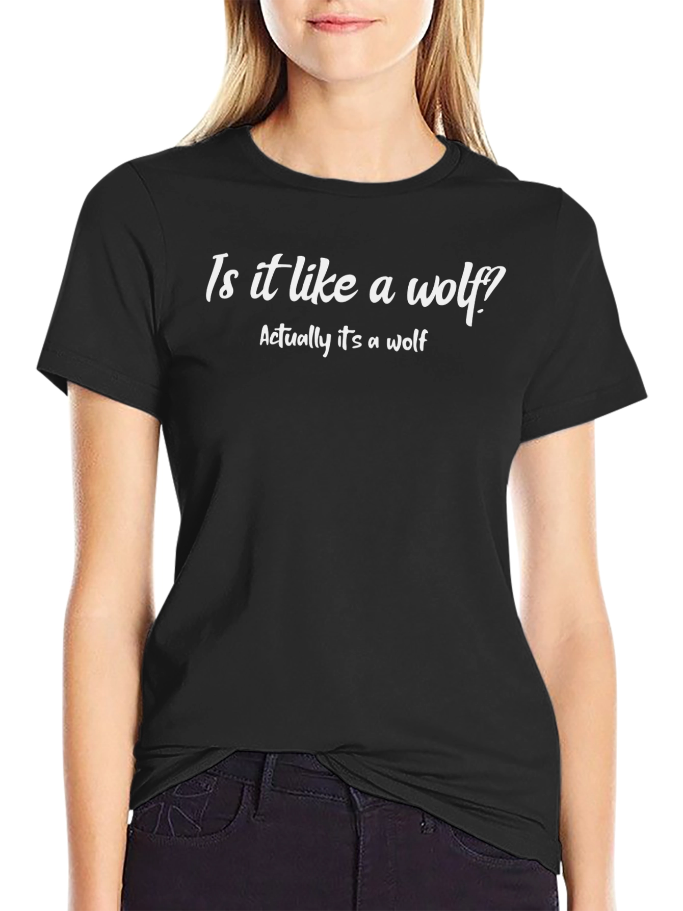 Black Wolf Humor Graphic T-Shirt - Is It Like A Wolf Tee view 2