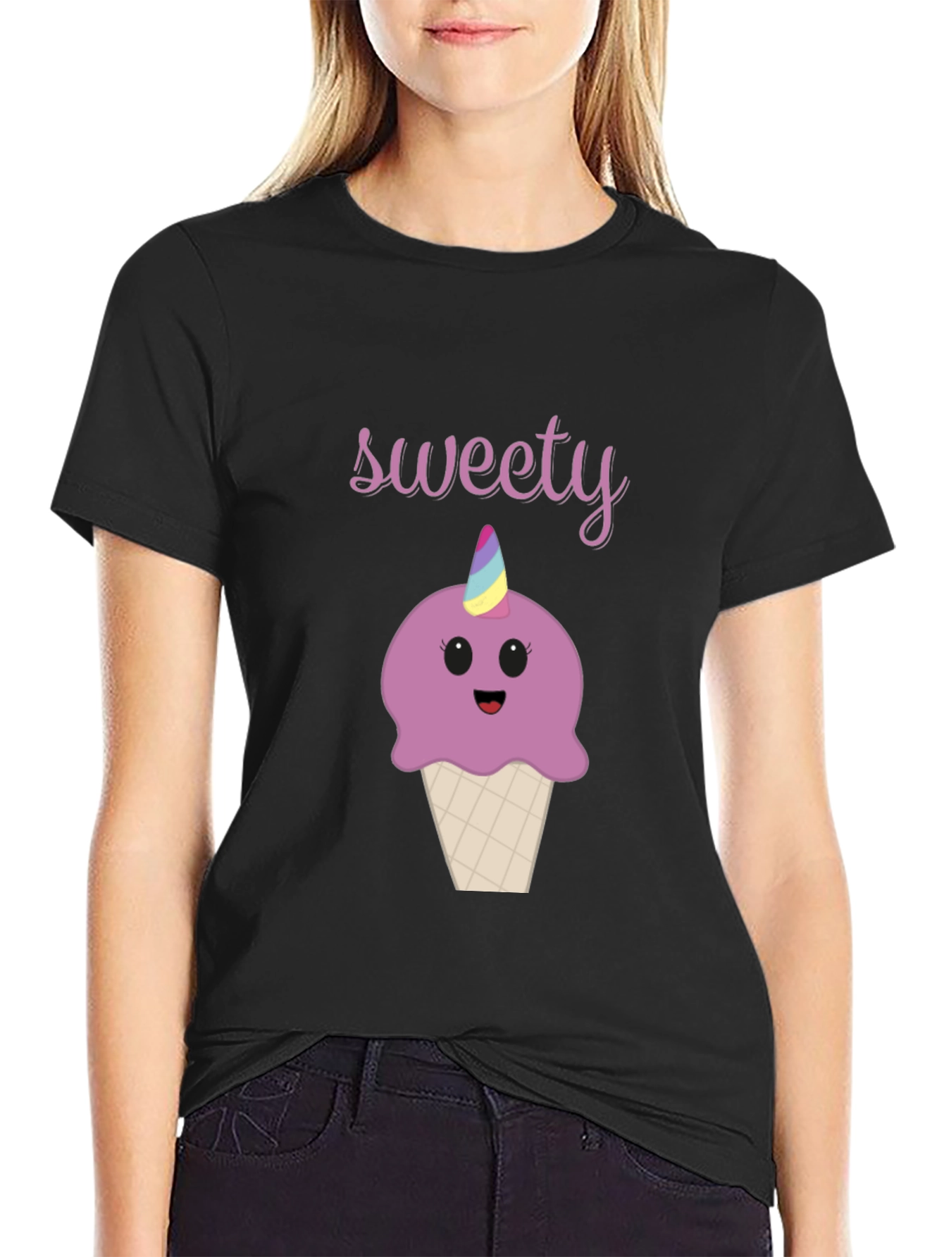 Black Sweet Unicorn Cupcake T-Shirt - Fun Graphic Tee view 2