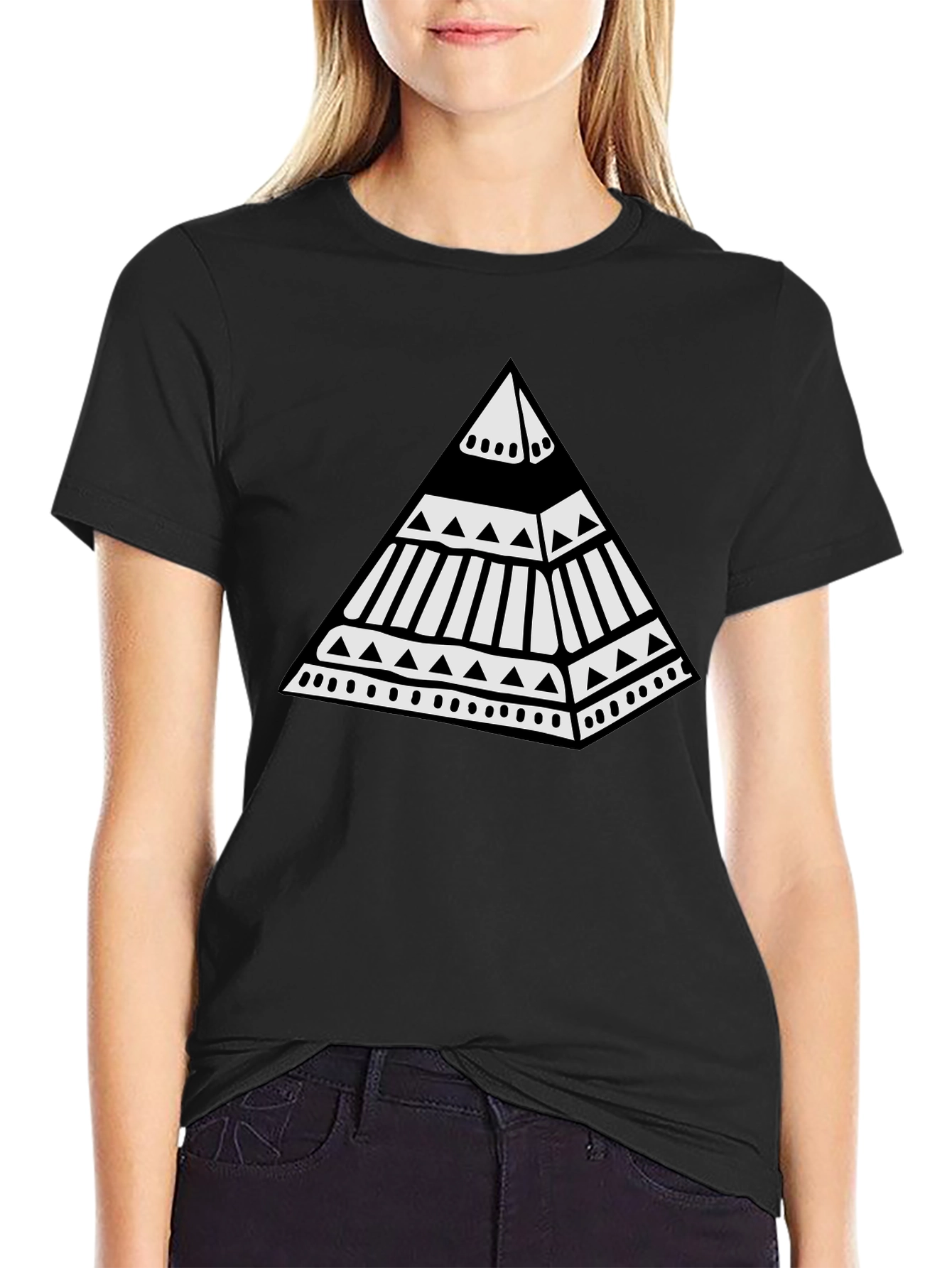 Black Tribal Pyramid Graphic Tee - Unique Black T-Shirt view 2