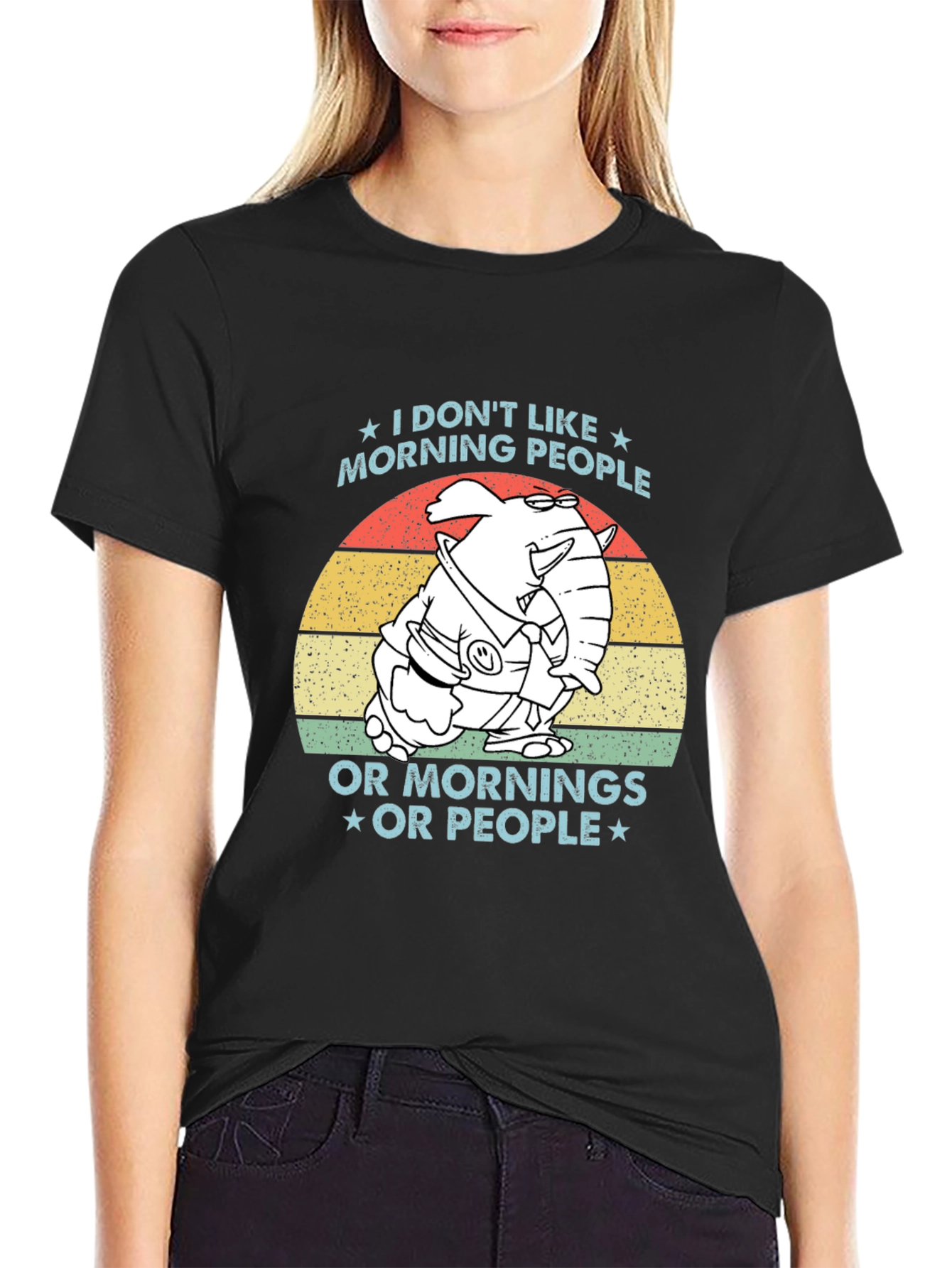 Black Funny "I Don't Like Morning People" Graphic Tee view 2