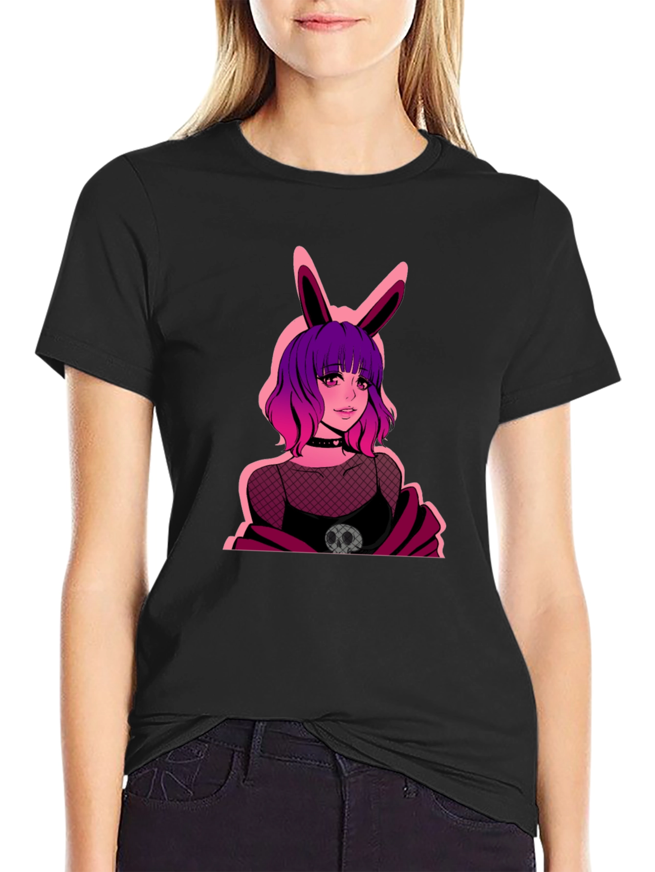 Black Goth Anime Bunny Girl Graphic Tee view 2