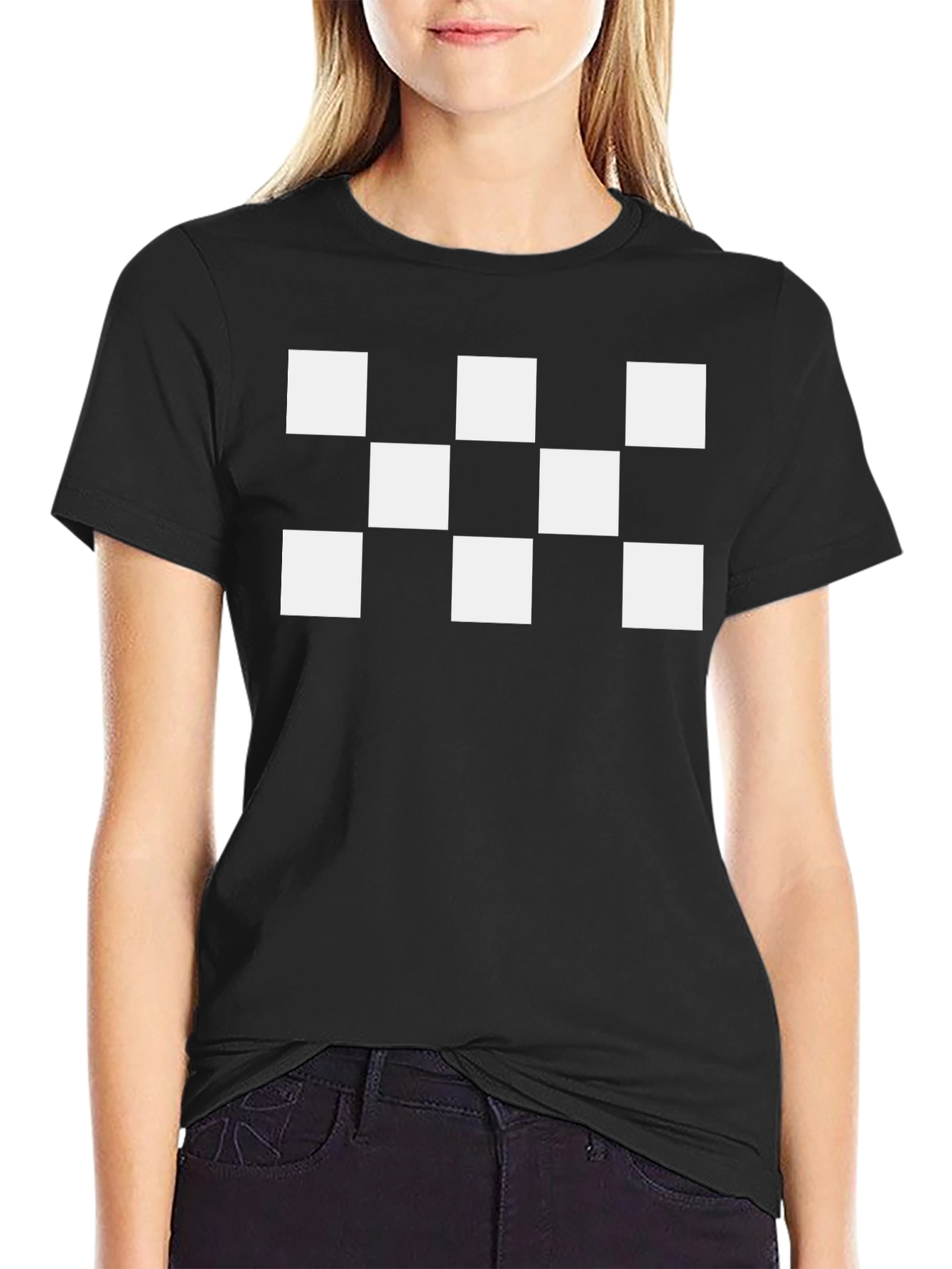 Black Black T-Shirt with White Squares view 2