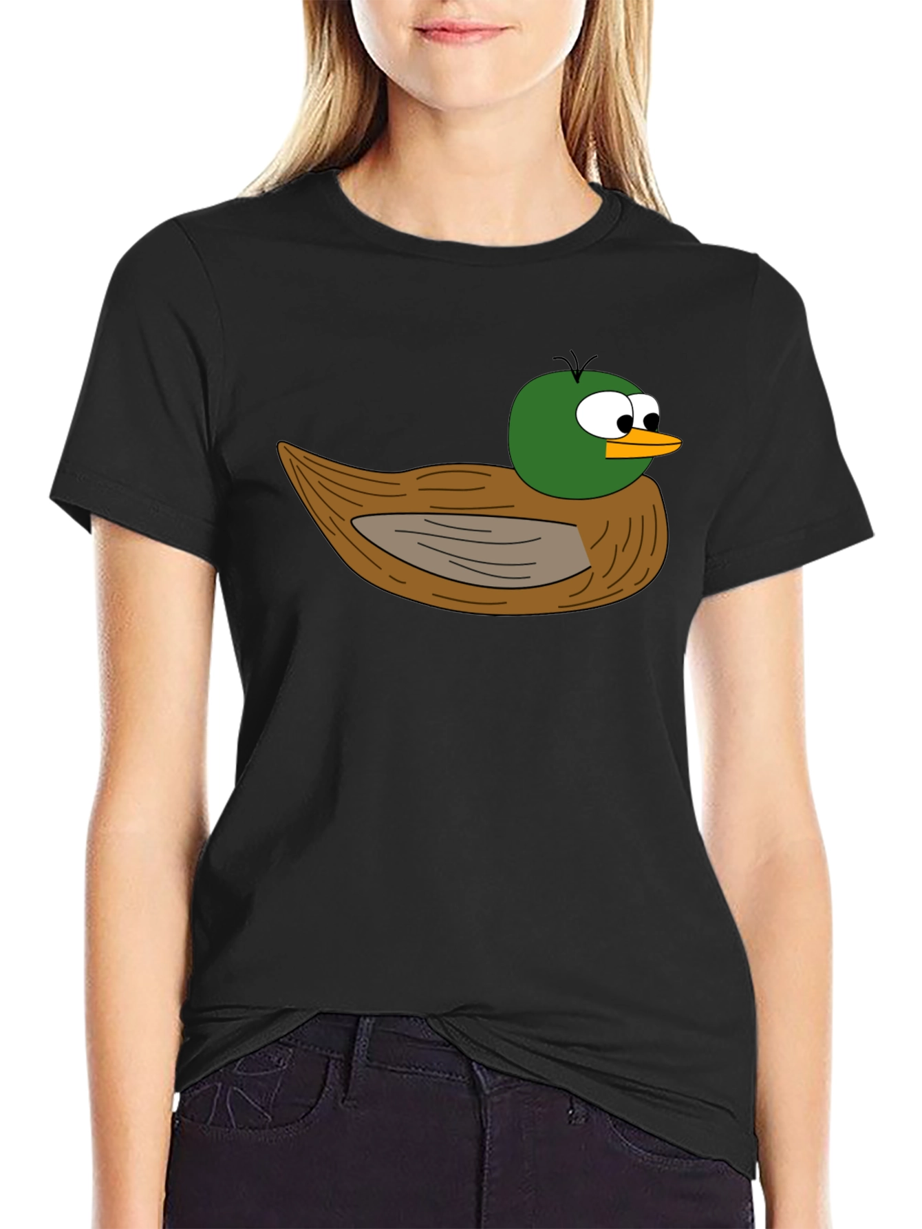 Black Cartoon Duck Graphic Black T-Shirt view 2