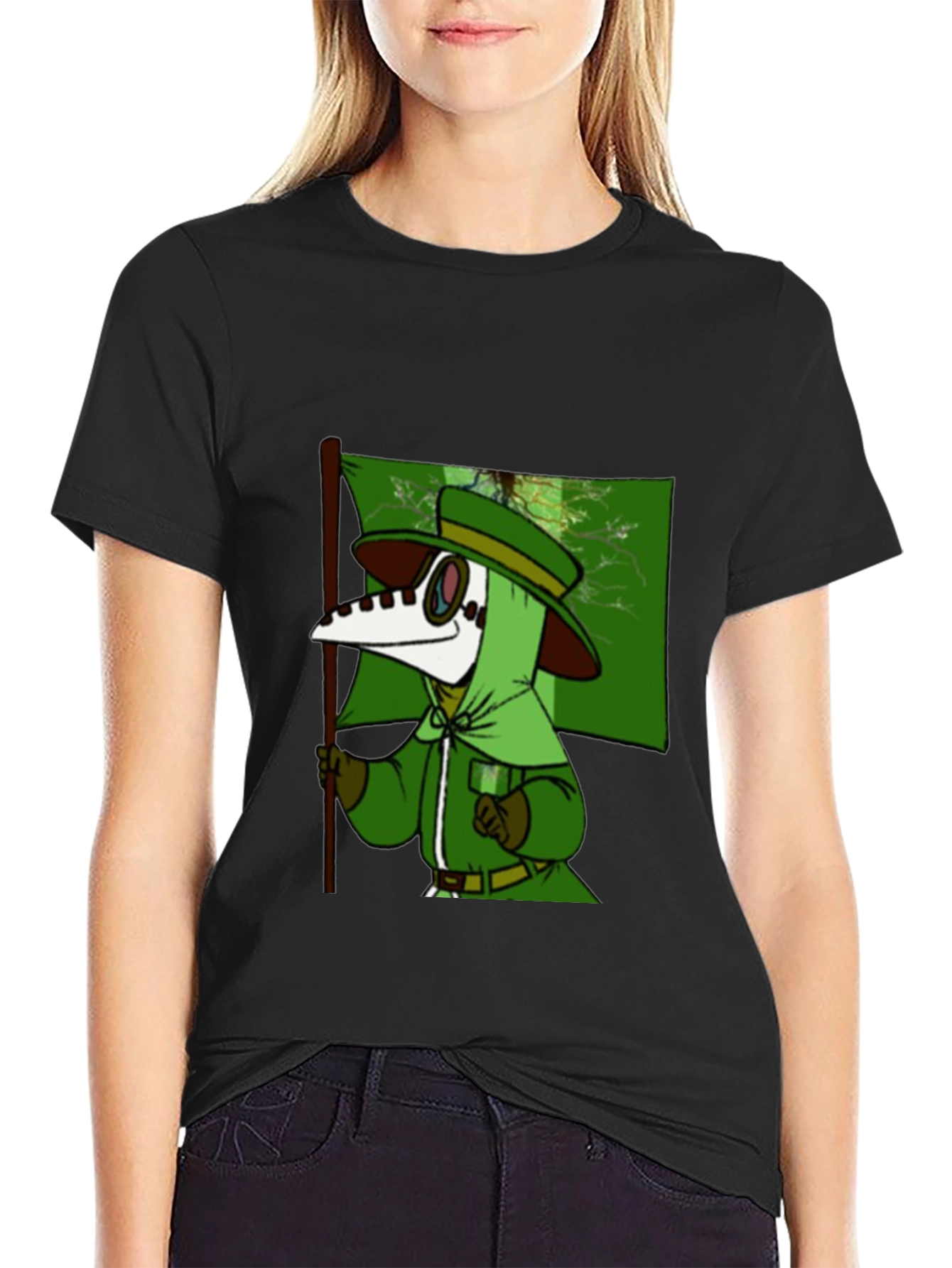 Black Plague Doctor Cartoon T-Shirt - Unique Graphic Tee view 2