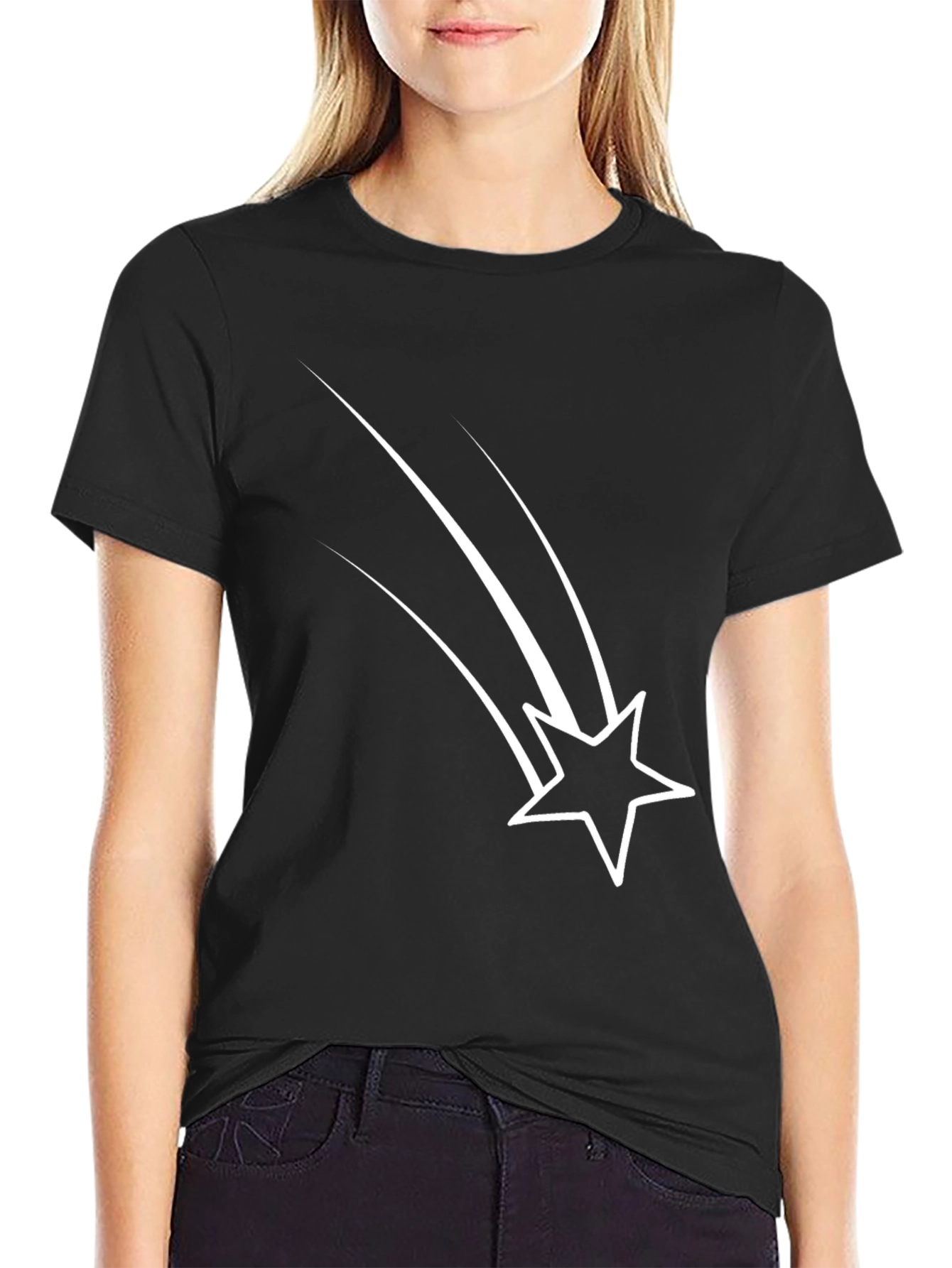 Black Black Tee with Shooting Star Design view 2