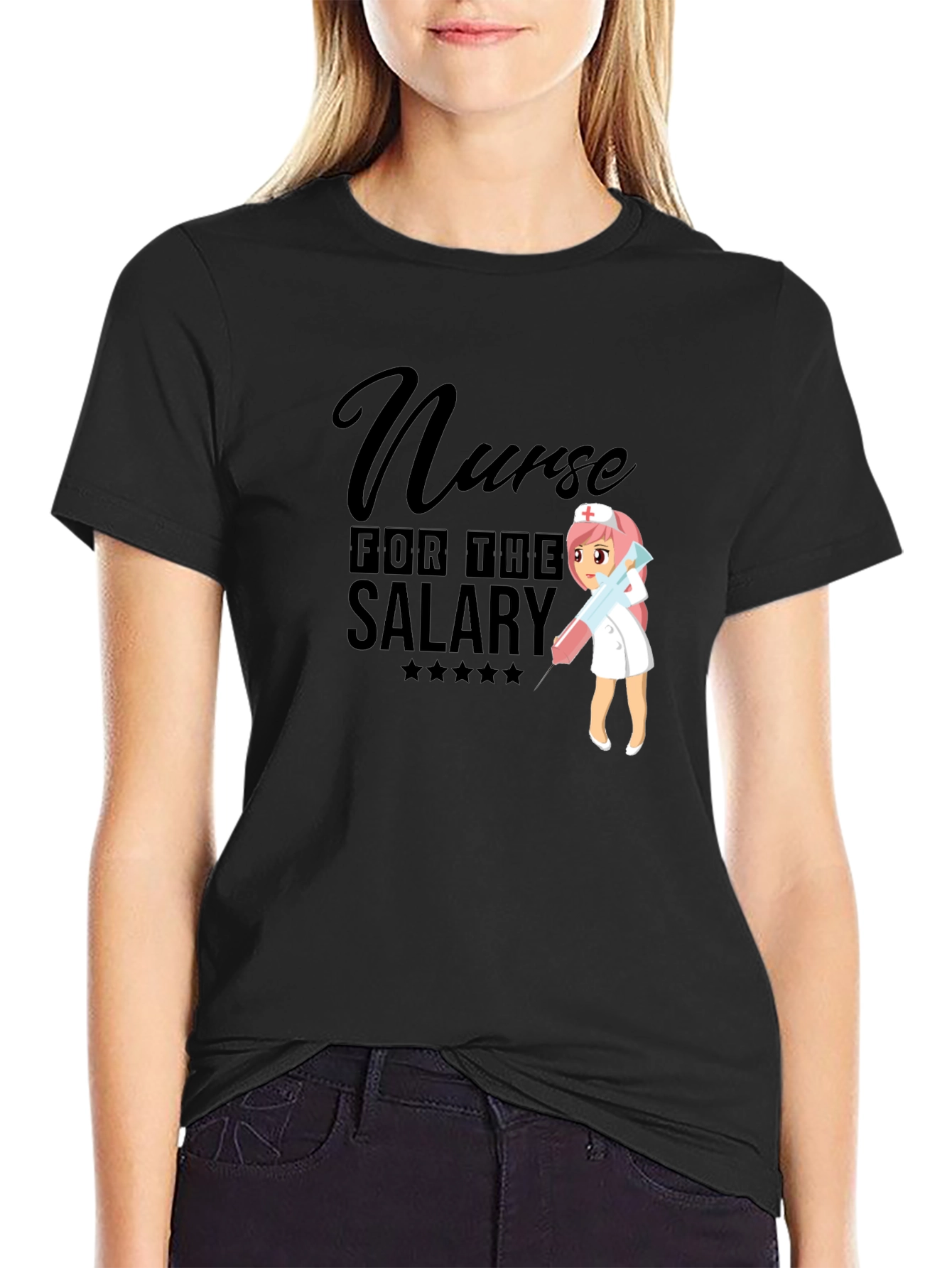 Black Nurse for the Salary Black T-Shirt view 2