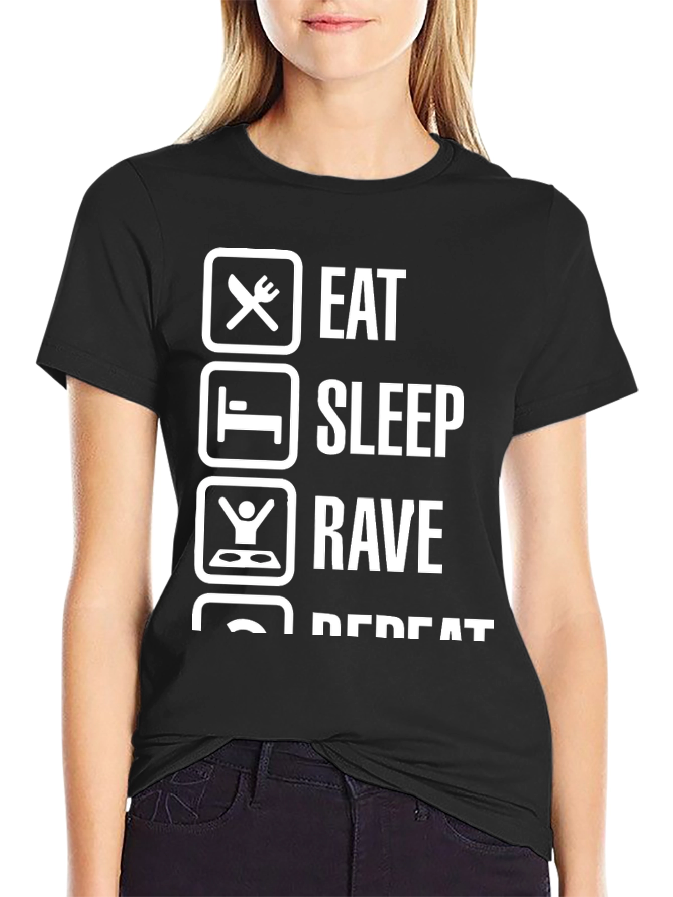 Black Eat Sleep Rave Repeat Graphic Tee view 2