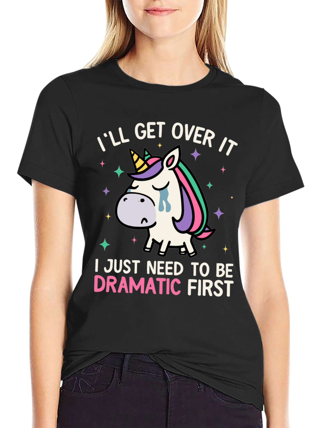 Black Dramatic Unicorn T-Shirt - Funny Graphic Tee view 2