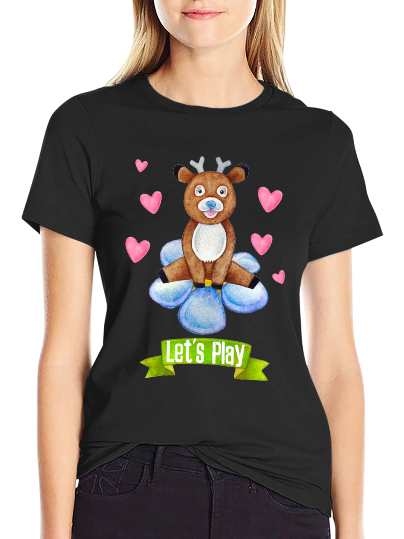 Black Let's Play Reindeer Graphic Tee view 2
