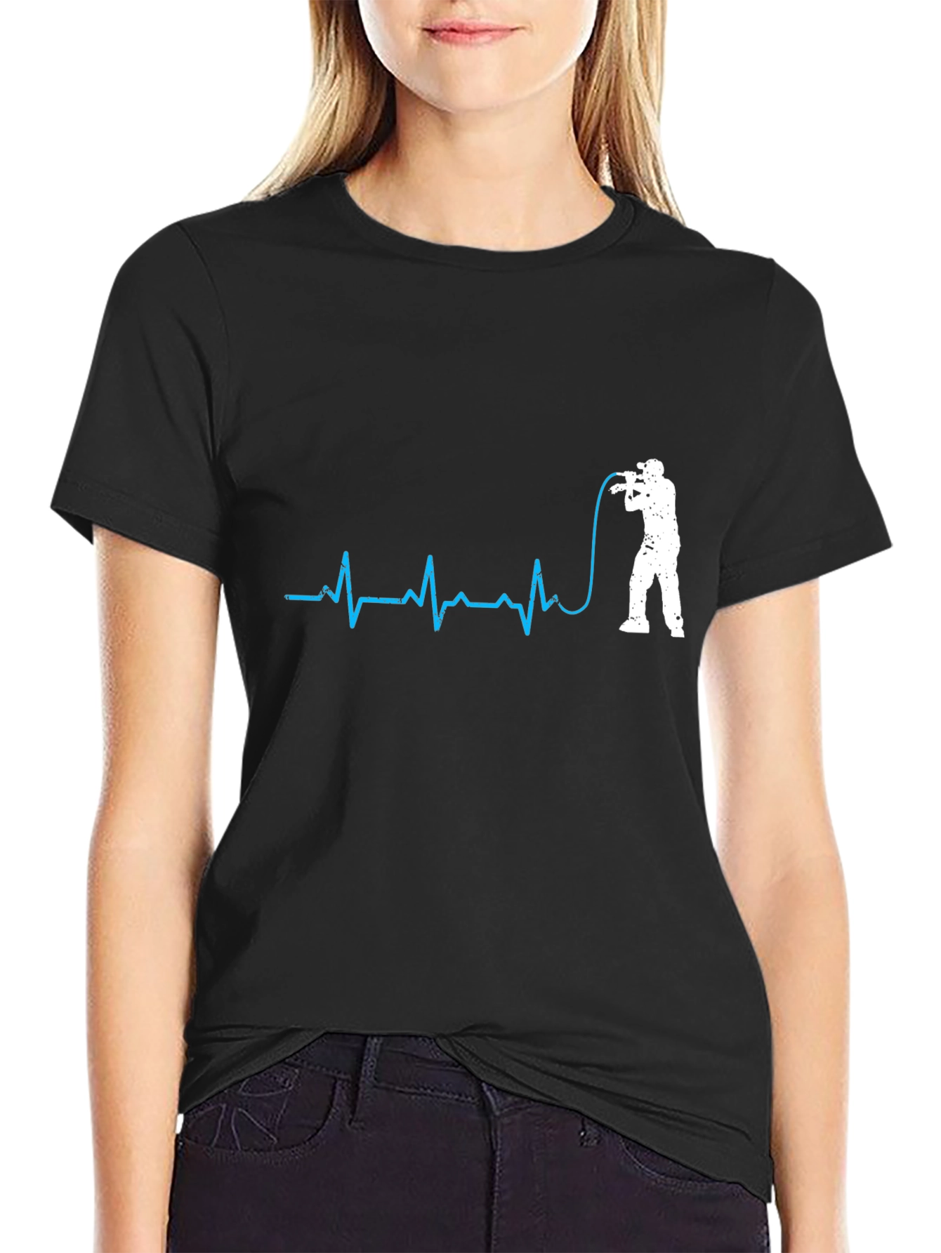 Black Photographer Heartbeat T-Shirt - Black Graphic Tee view 2