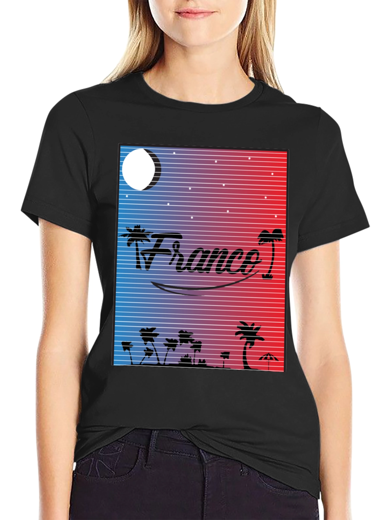 Black France Retro Graphic T-Shirt - Black view 2